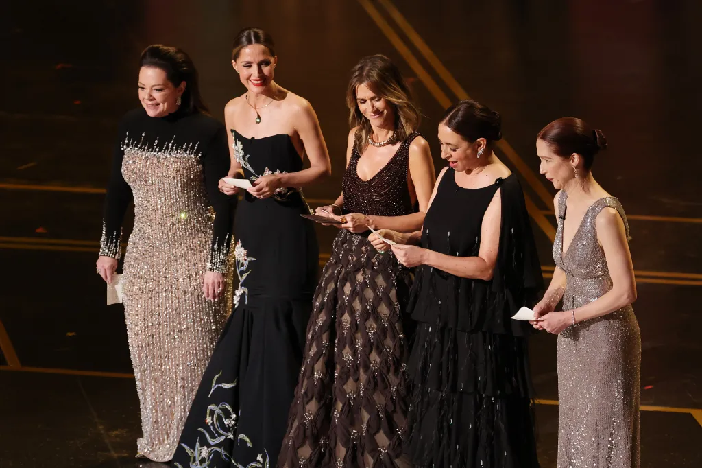 Melissa McCarthy, Rose Byrne, Kristen Wiig, Maya Rudolph, and Tiffany Haddish on stage at the 98th Academy Awards.