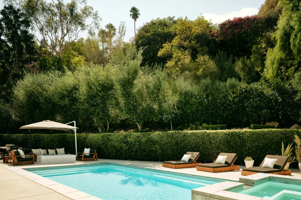 The resort style saltwater pool and hot tub