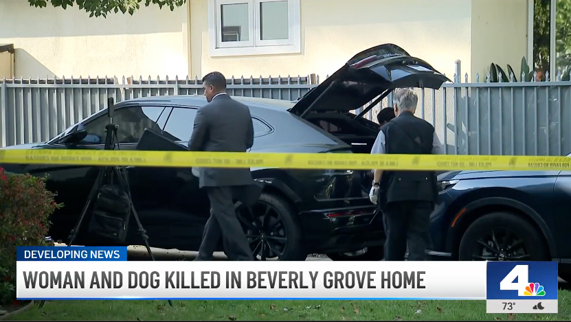 Police investigating at a crime scene where a rifle was found in a black Lamborghini.