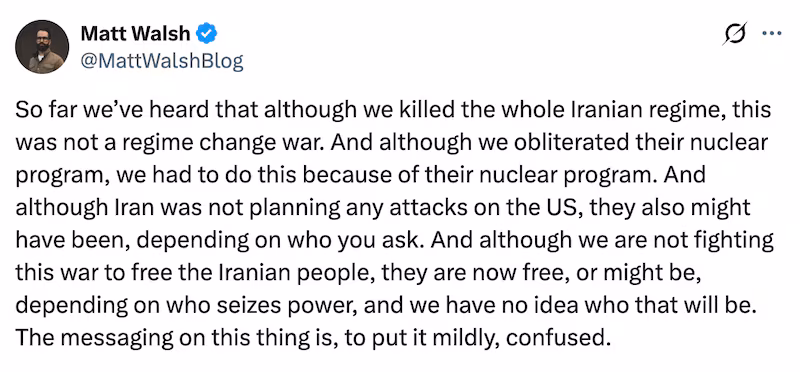 Screengrab of Matt Walsh's X post.