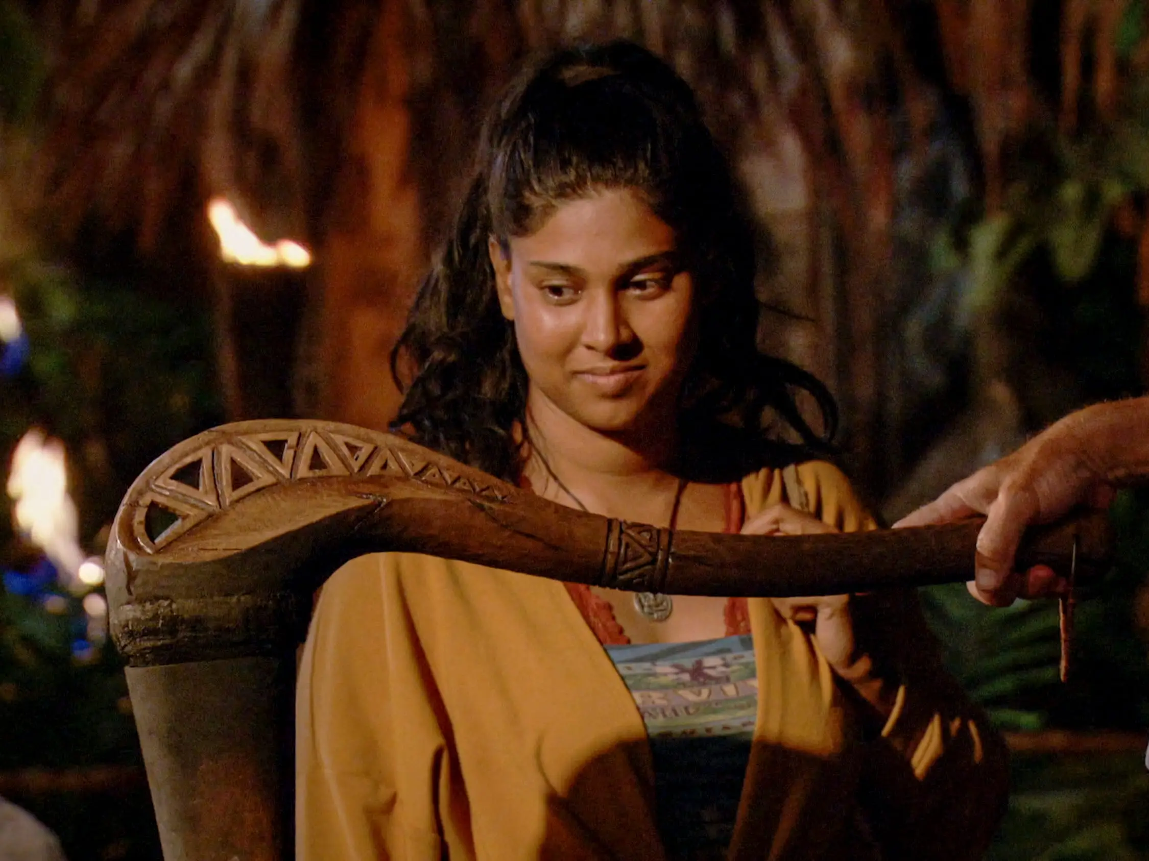 Karishma Patel getting her torch snuffed by Jeff Probst on 