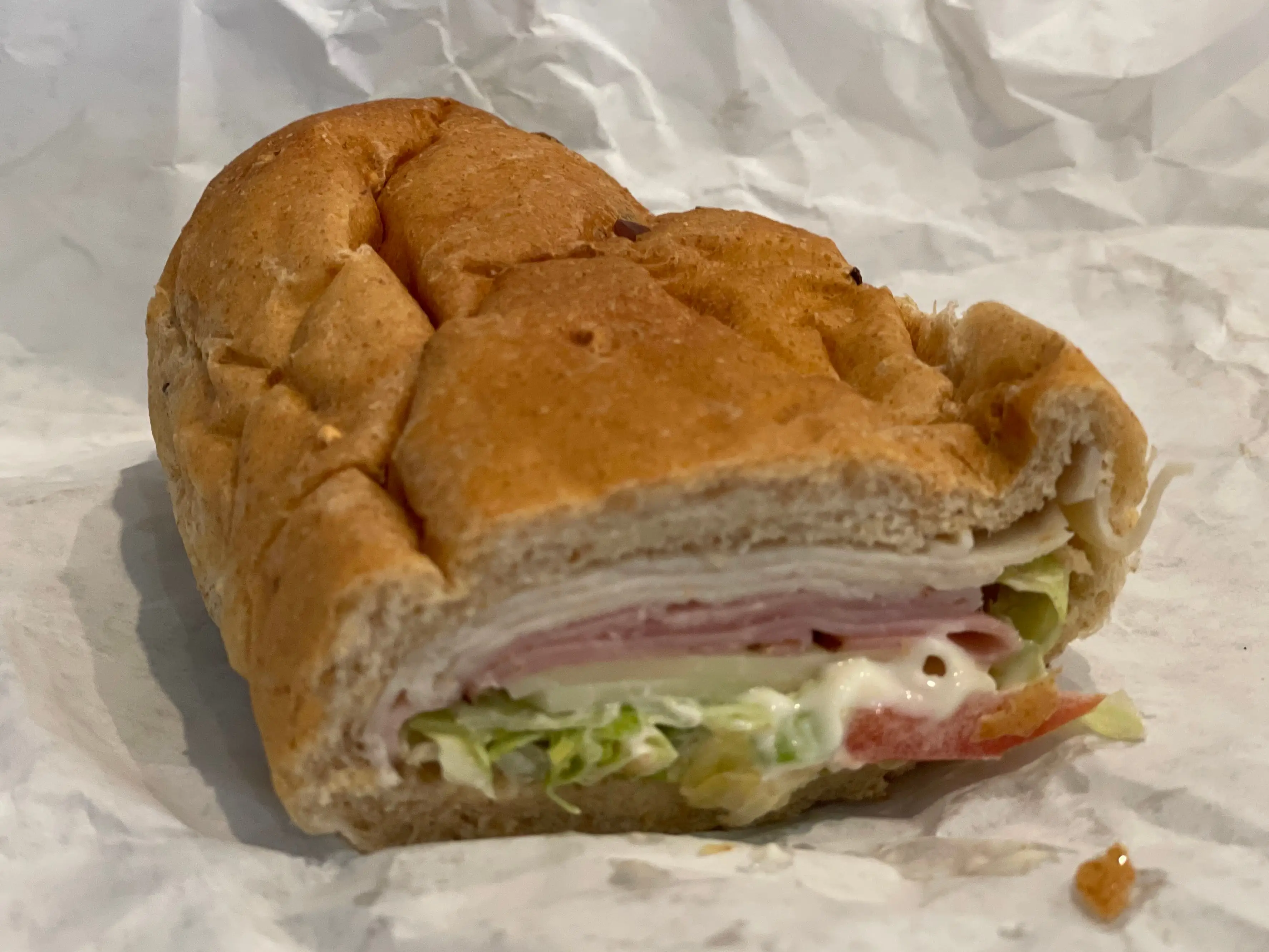 A cross section of a subway club sandwich