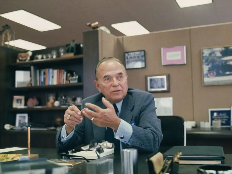 Ray Kroc, founder and former chairman of the board of McDonald's, seated in his office in Chicago in 1978.
