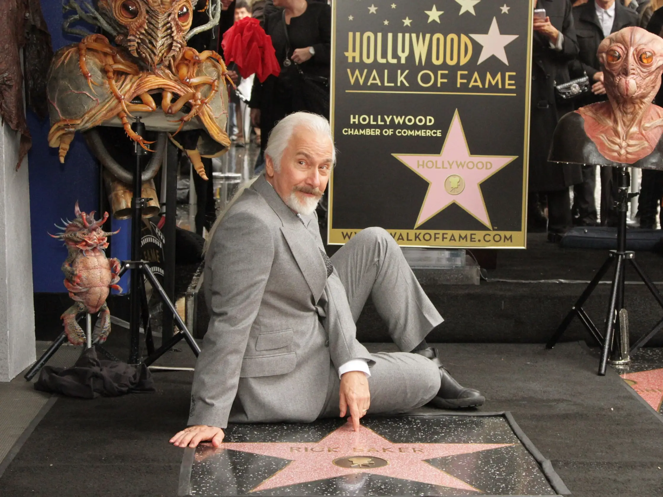 Rick Baker posed at his Hollywood Walk of Fame star ceremony in 2012.