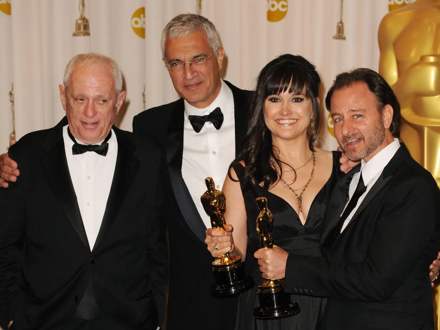 Animal activist Ric O'Barry, director Louie Psihoyos, producers Paula DuPre Pesman and Fisher Stevens accept Best Documentary Feature award for 'The Cove' in the press room at the 82nd Annual academy Awards.