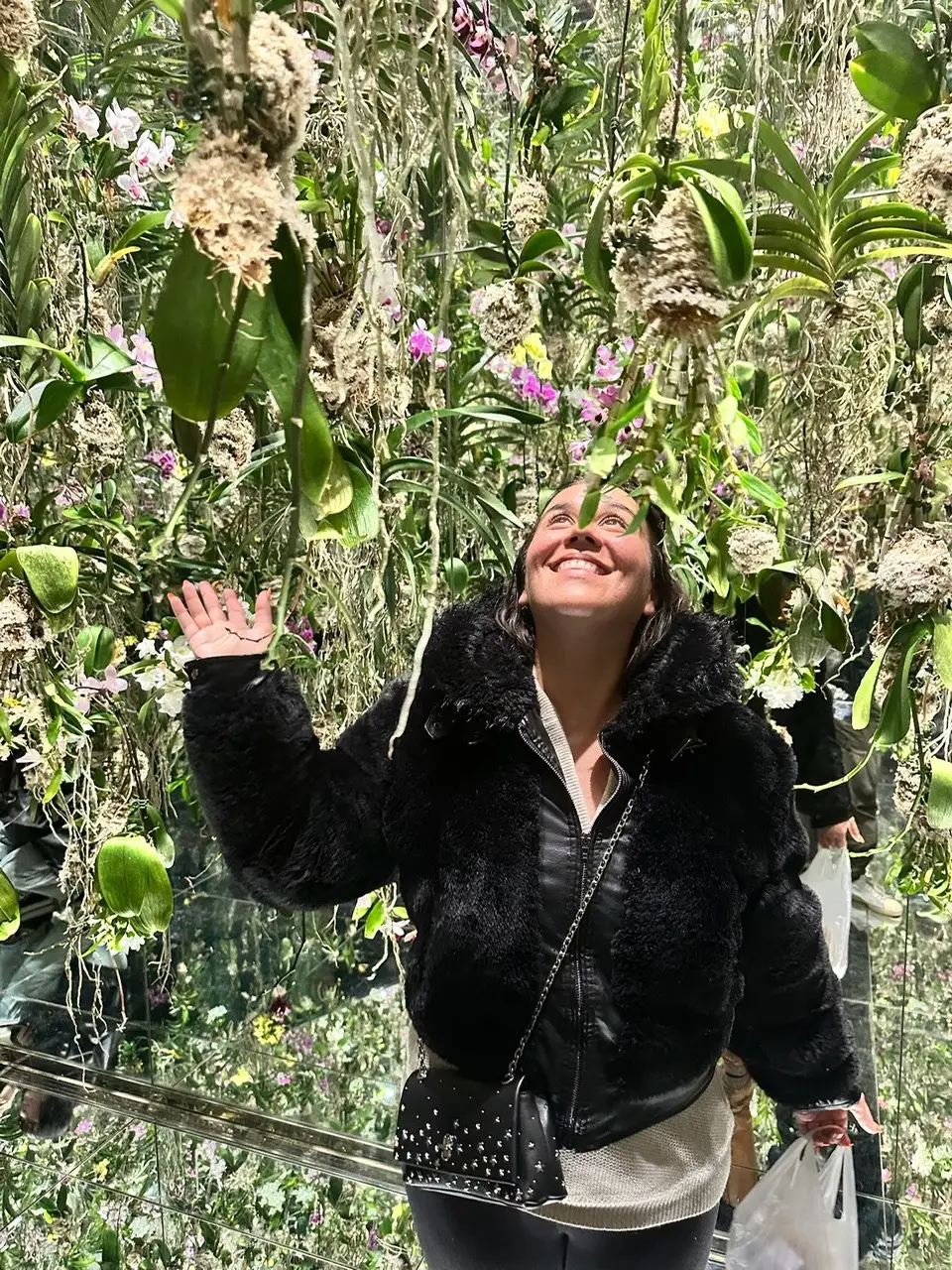 Anneta in the floating flower garden at TeamLab Tokyo