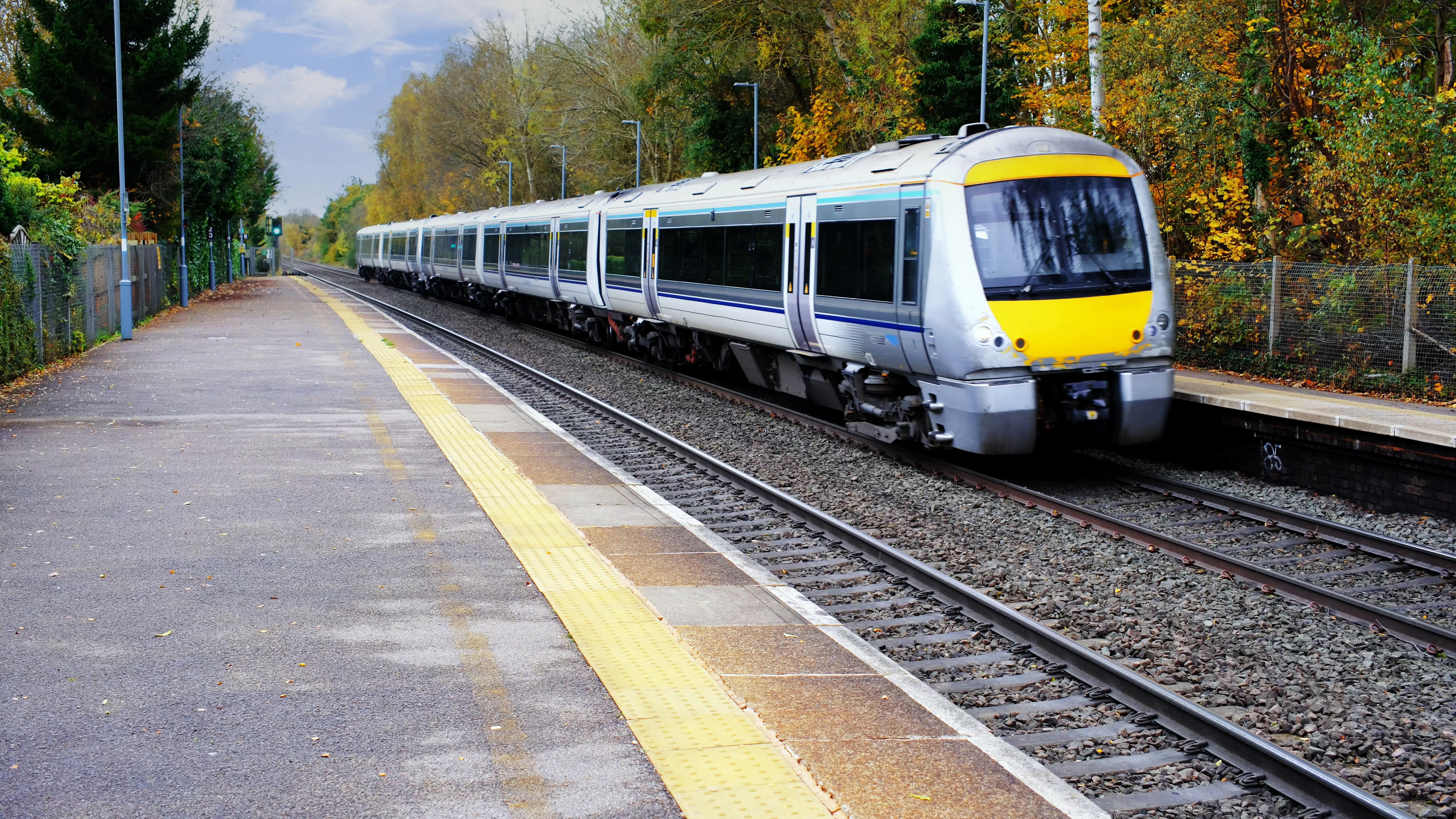 A train on an autumn day in the UK.