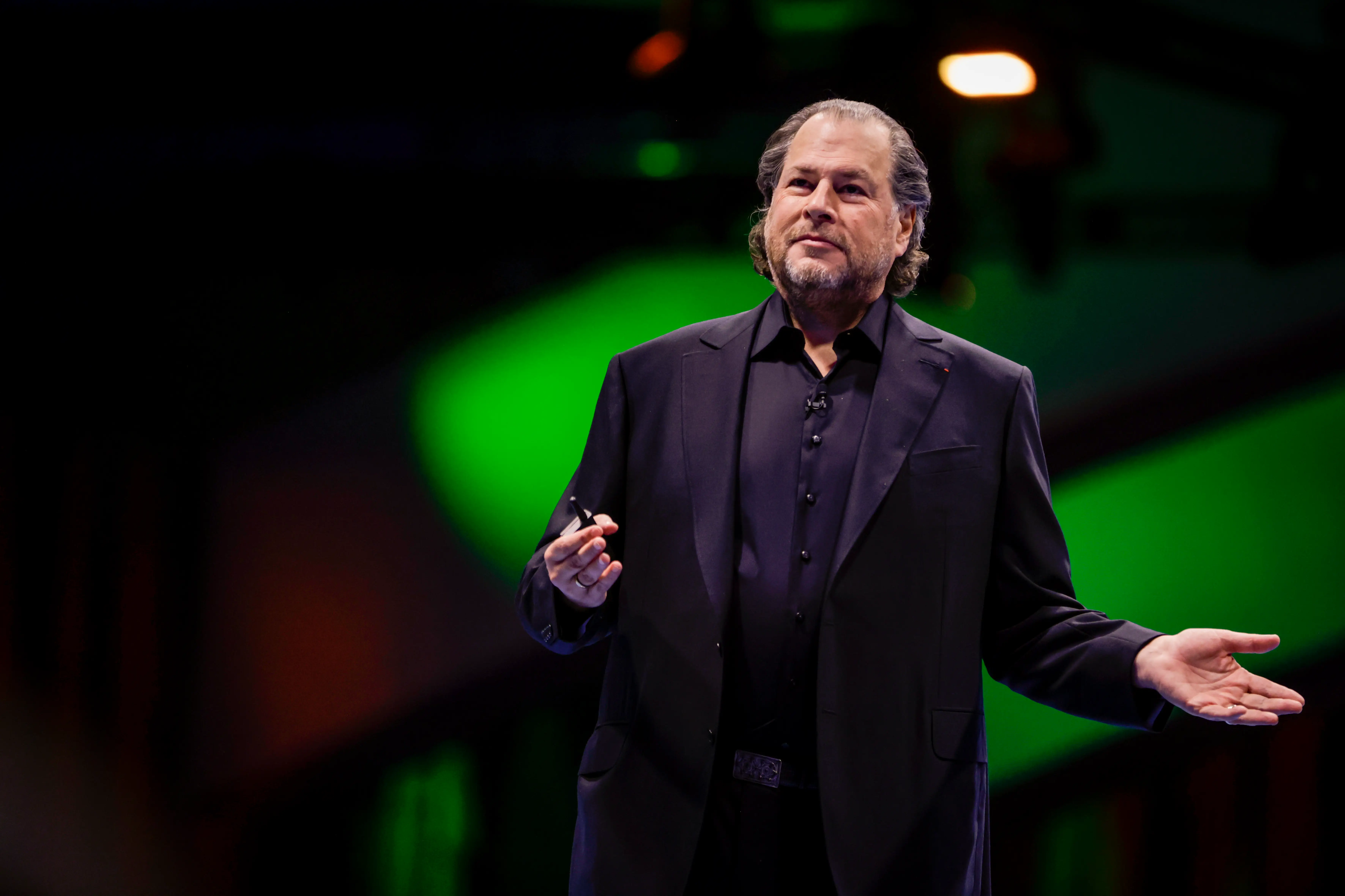 Salesforce CEO Marc Benioff onstage at his company's annual Dreamforce in San Francisco, September, 2024.