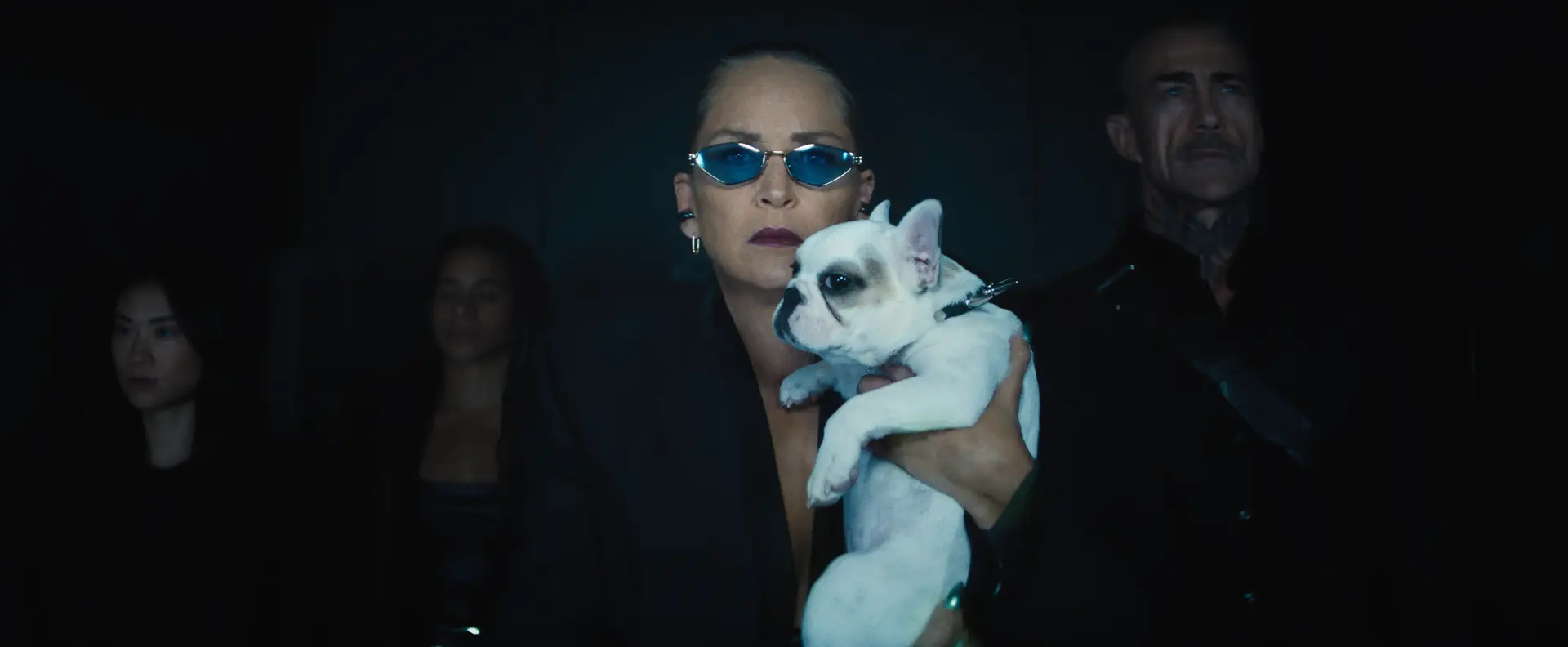 Sharon Stone holding a dog