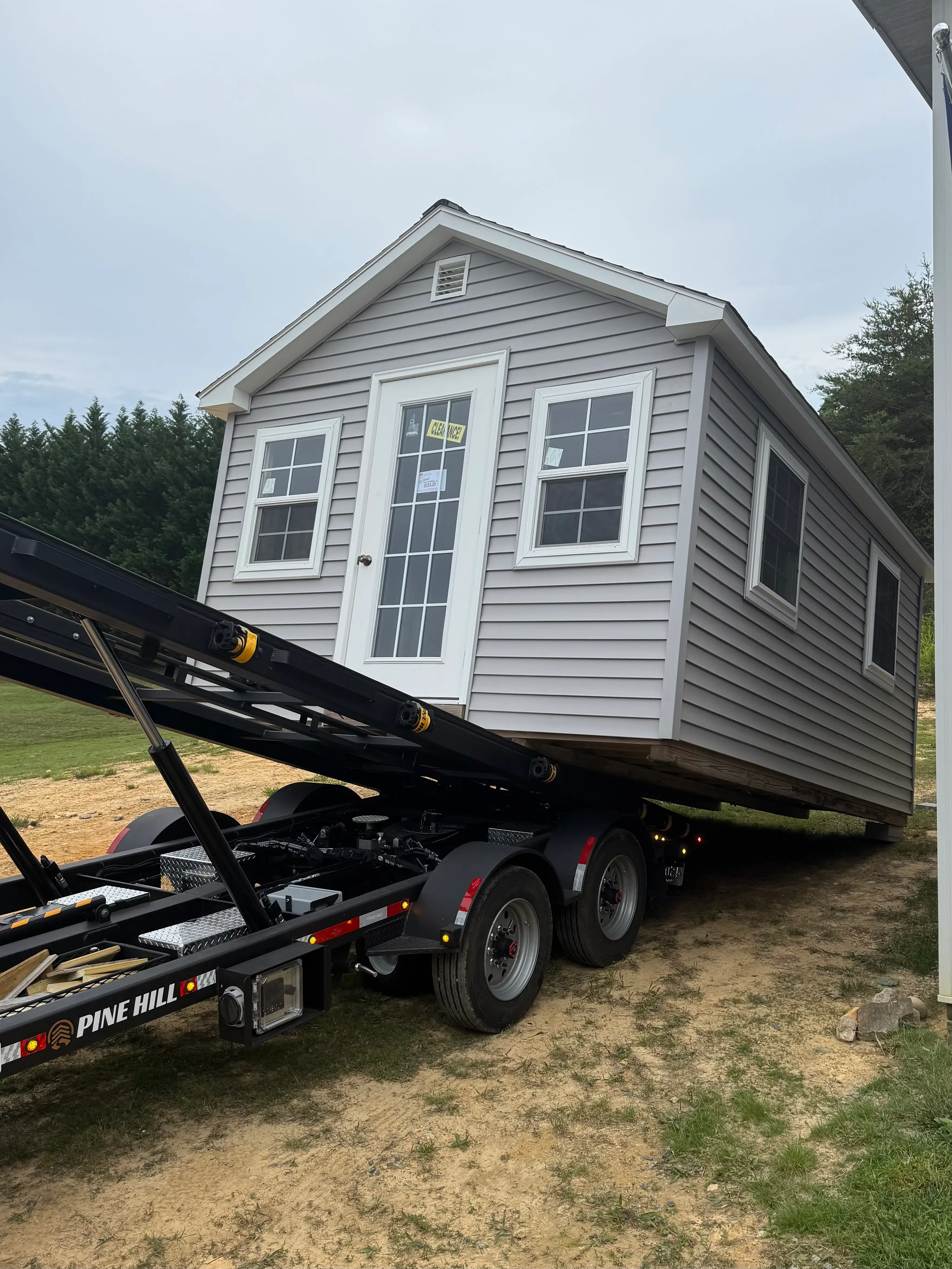 The shed being delivered to Jess Ciesla's home.