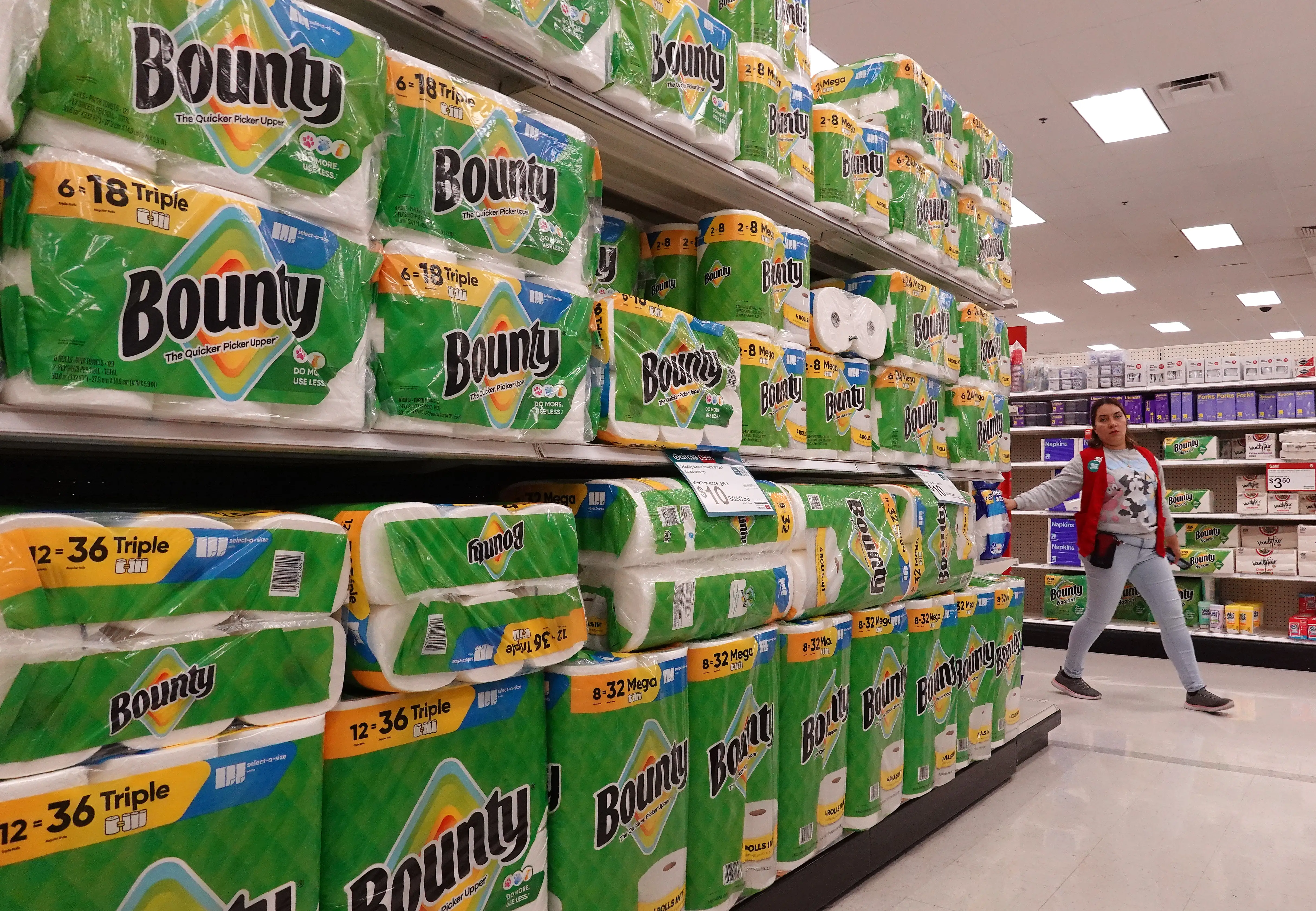 Paper towels on display in a Target.