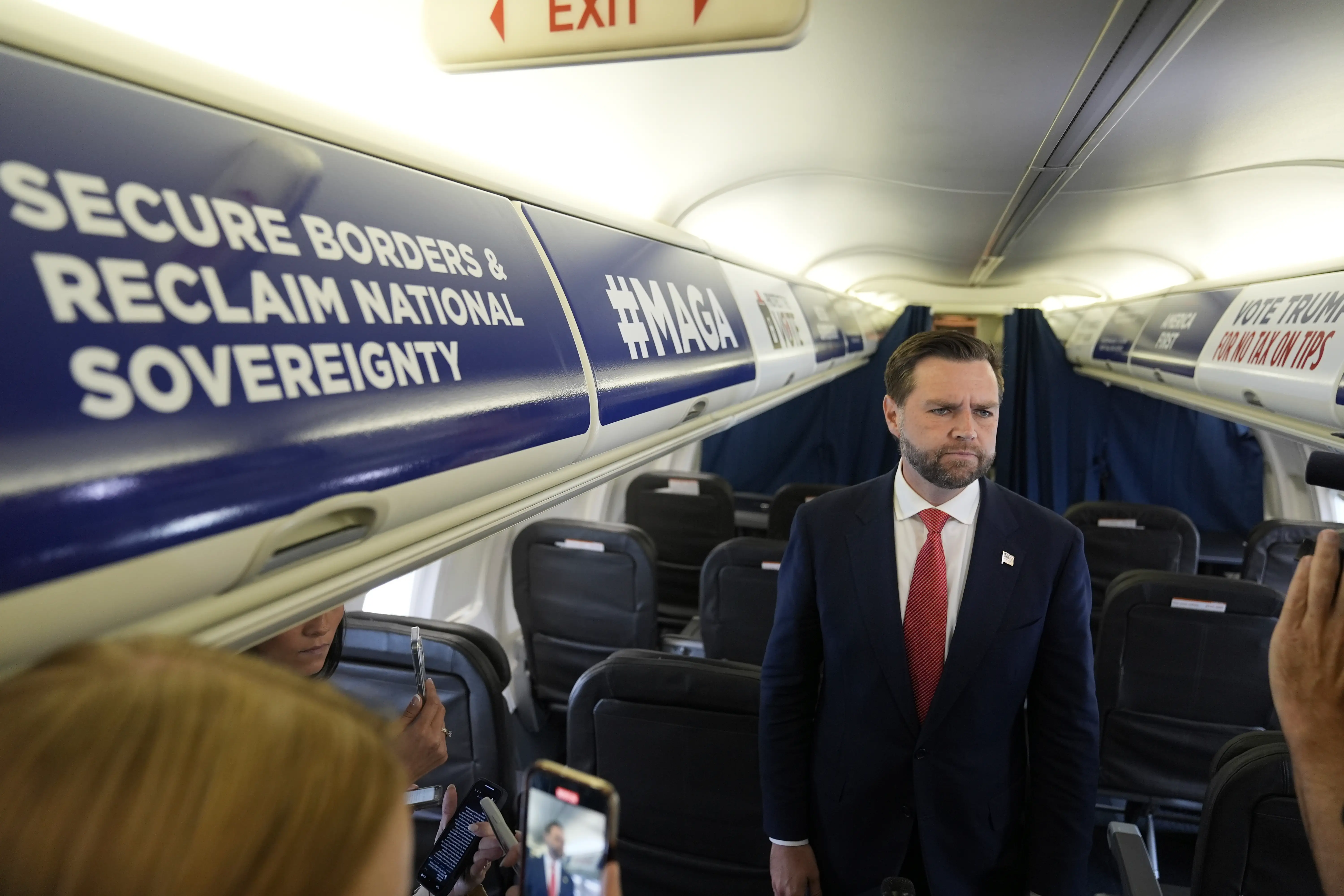The inside of JD Vance's campaign plane in 2024.
