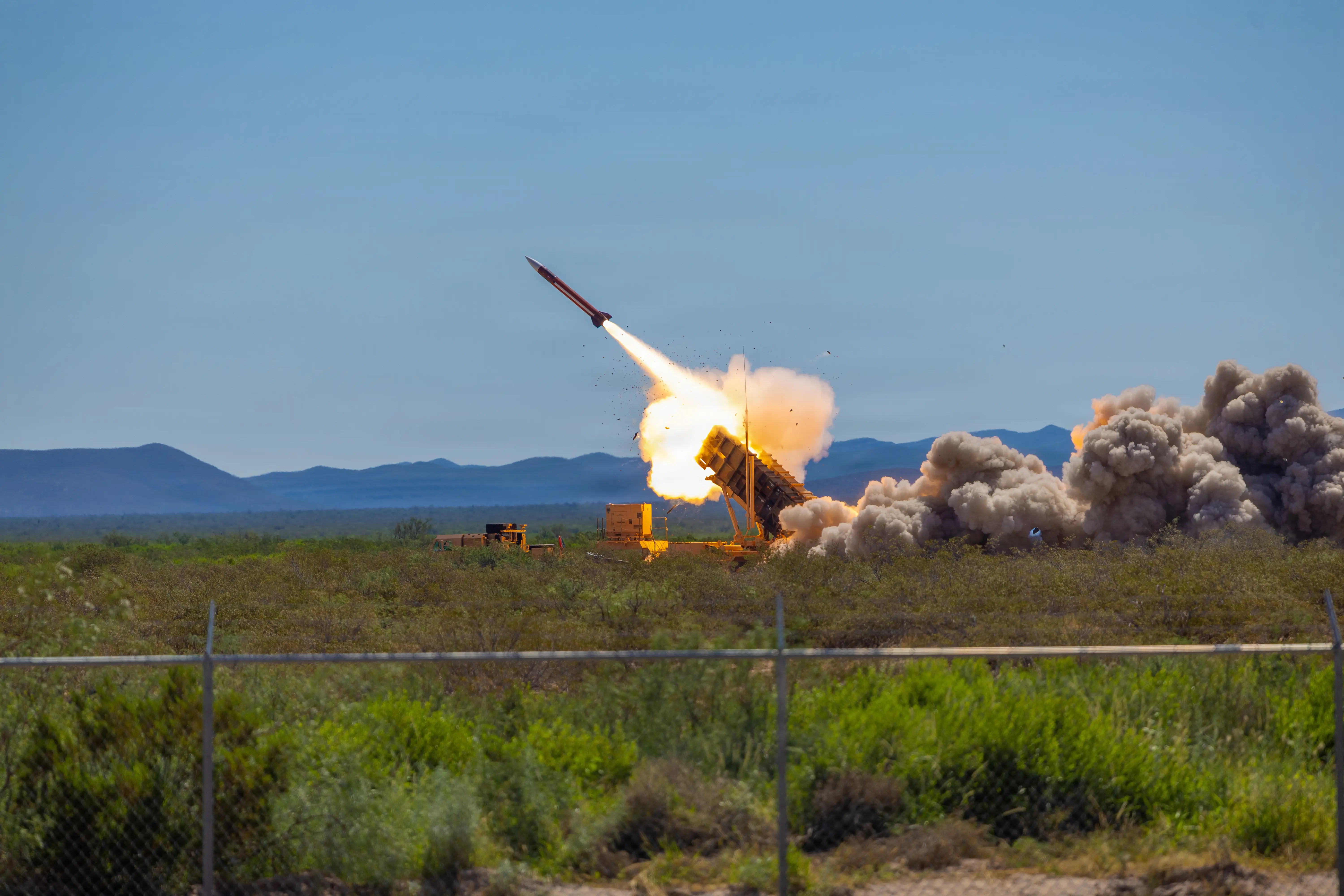 Soldiers from the 11th Air Defense Artillery Brigade conduct a Patriot missile live-fire exercise at MacGregor Range near Fort Bliss, Texas, Aug. 23, 2025.