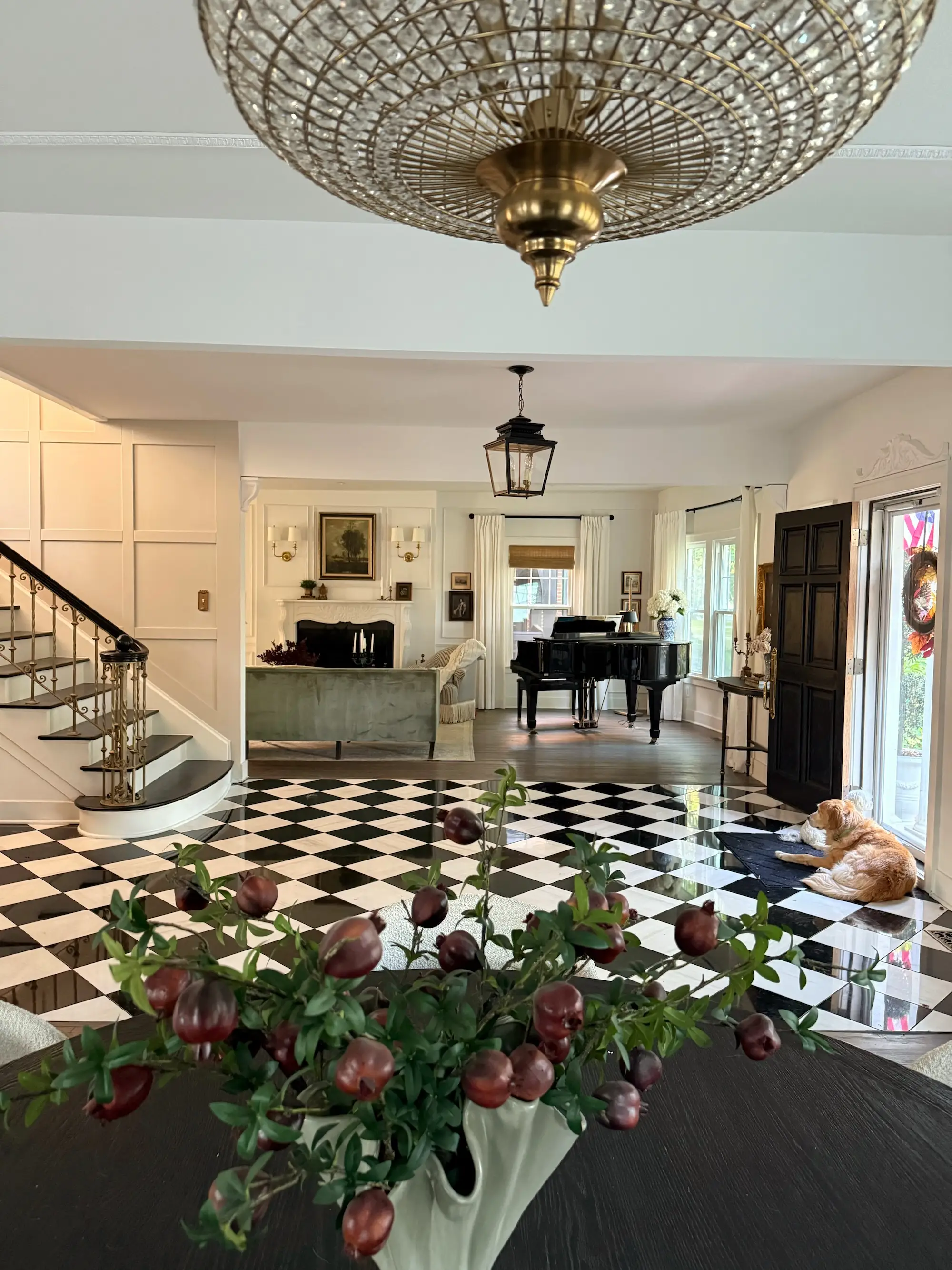 A home with a marble entryway and white walls.