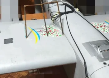 A Ukrainian bomber drone went out for a strike mission. It returned impaled by a crude trident, photos show.