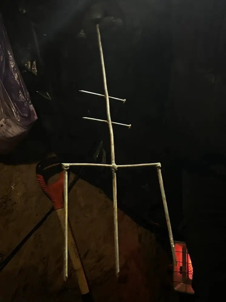 A trident that was found in a Ukrainian bomber drone.