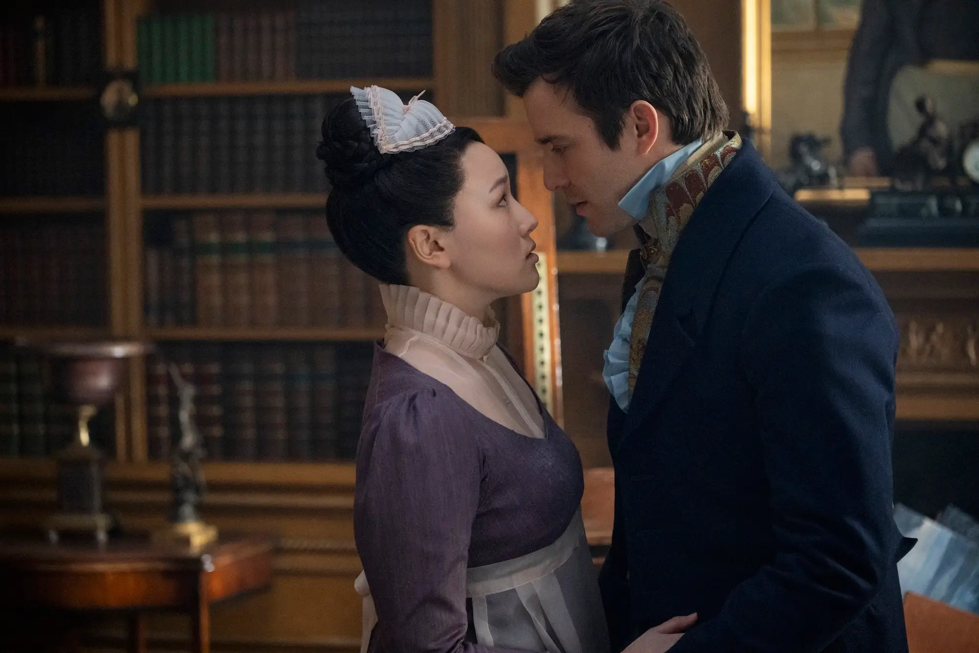 Yerin Ha and Luke Thompson as Sophie Baek and Benedict Bridgerton on season four of 