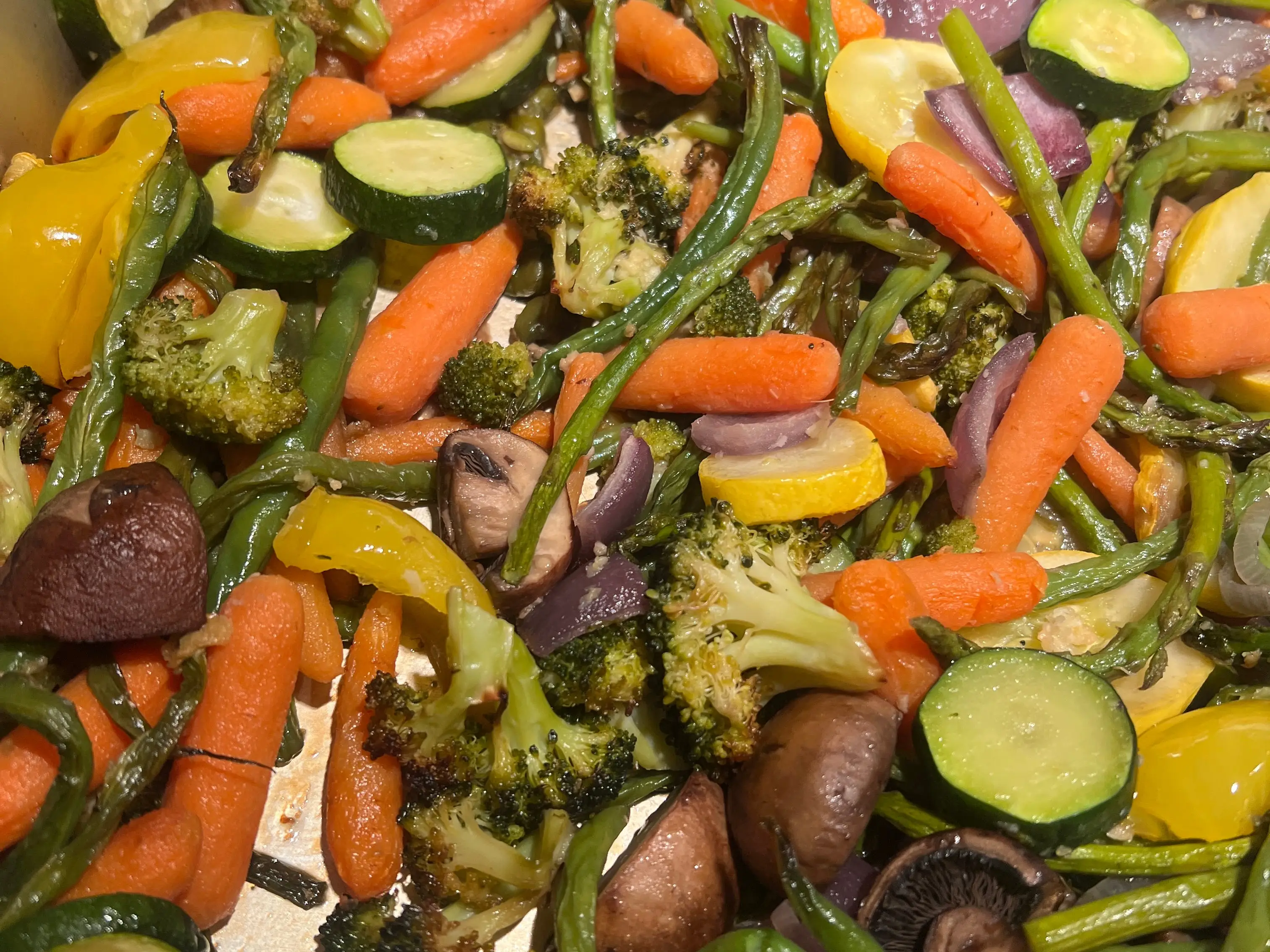 Tray of roasted vegetables.