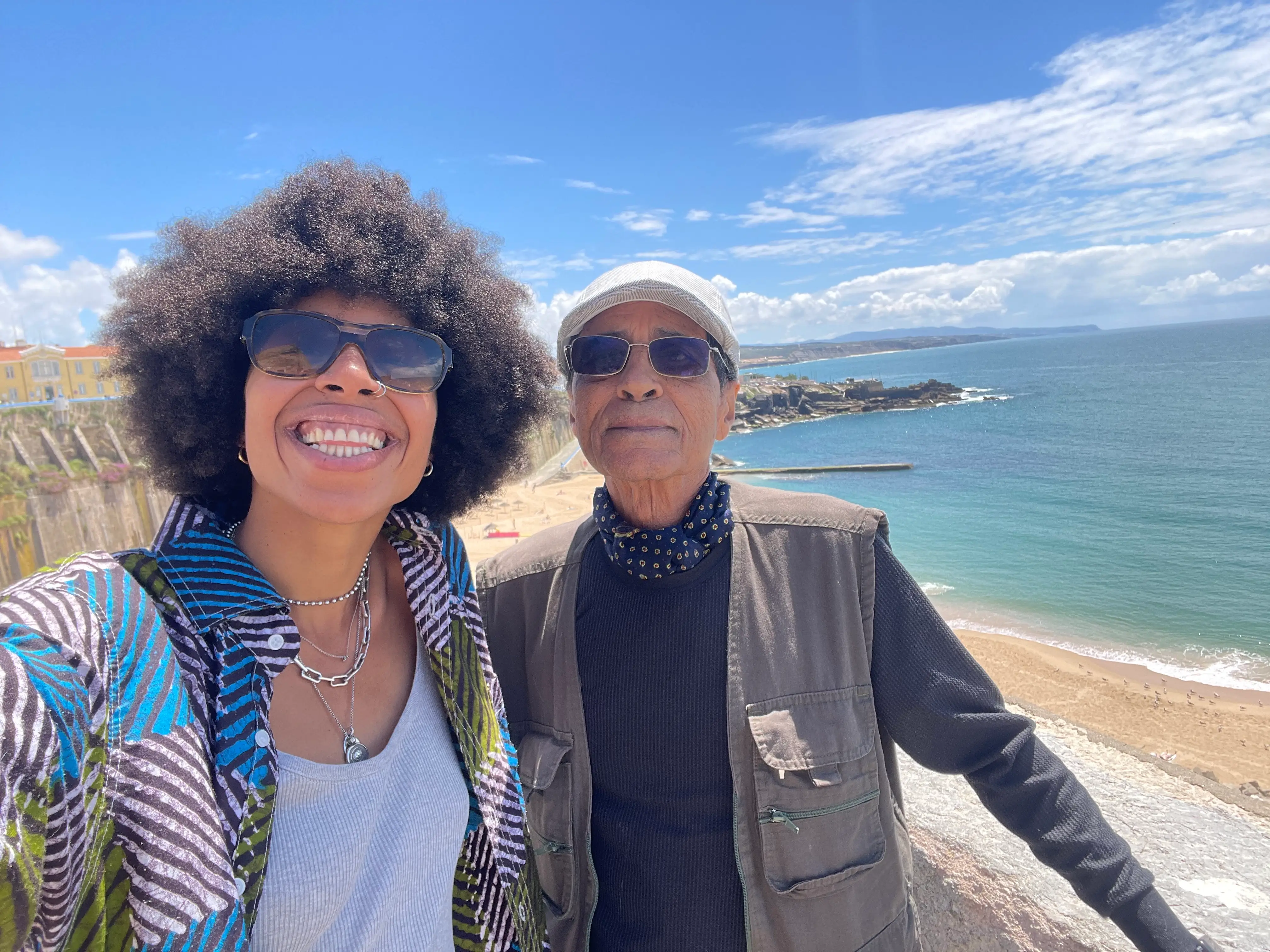 Woman and grandfather at the beach