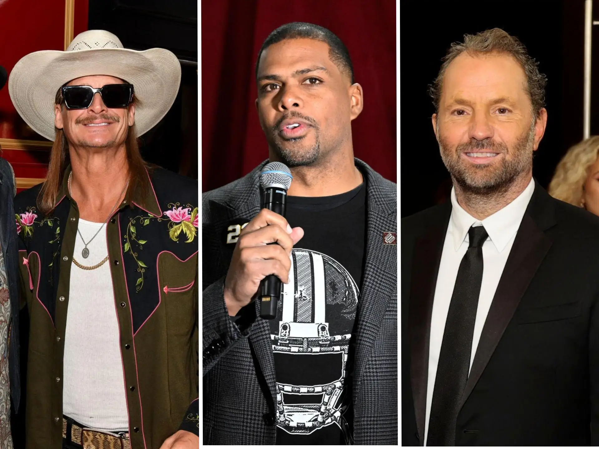 A side-by-side photo with Kid Rock, Jason Wright and Michael Rapino