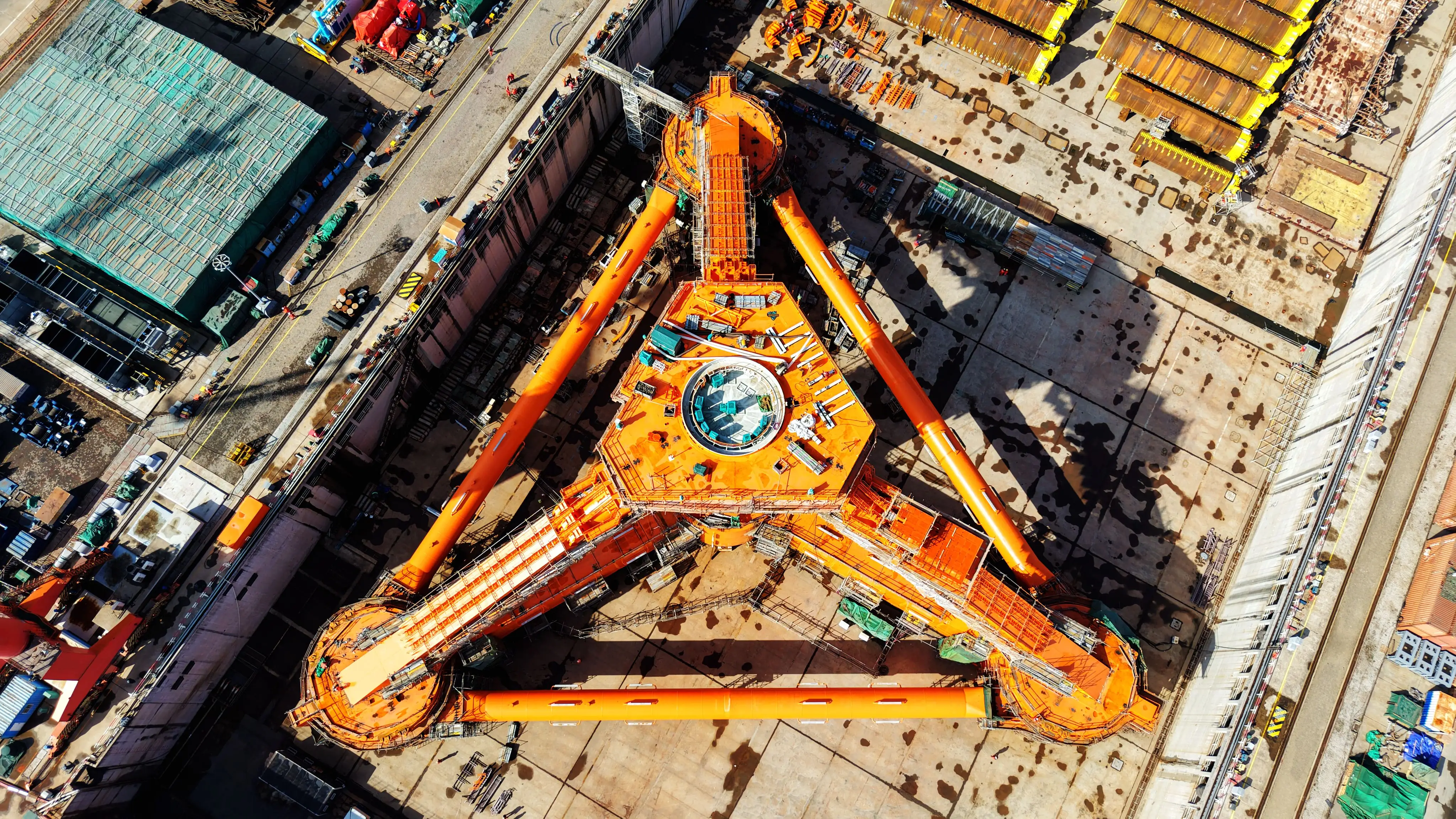 The scene shows the production site of Offshore Oil Engineering (Qingdao) Co., Ltd. in Qingdao, Shandong Province, China, on February 25, 2026. (Photo by Costfoto/NurPhoto via Getty Images)