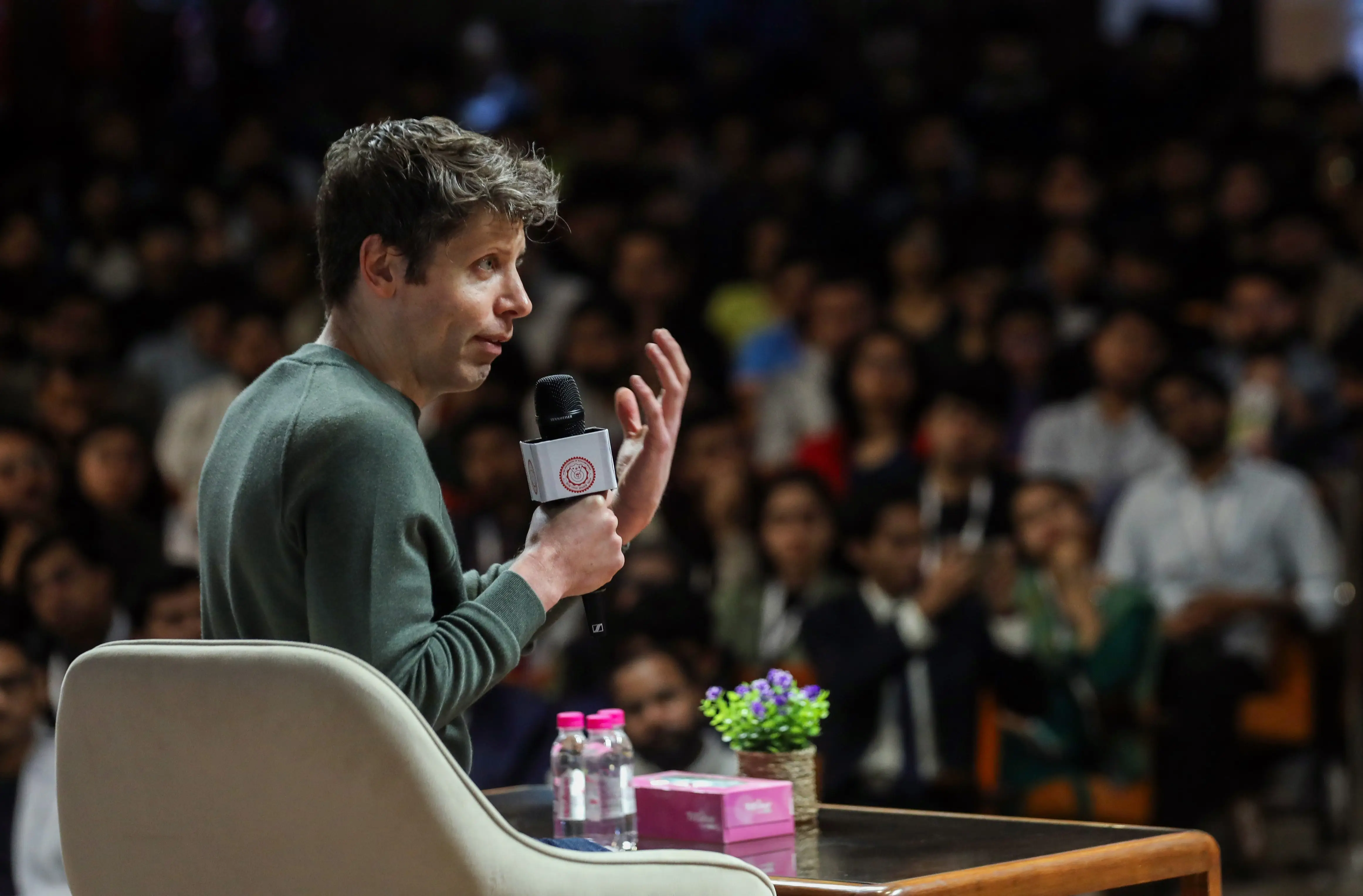 OpenAI CEO Sam Altman speaks during an interaction session at IIT, in New Delhi