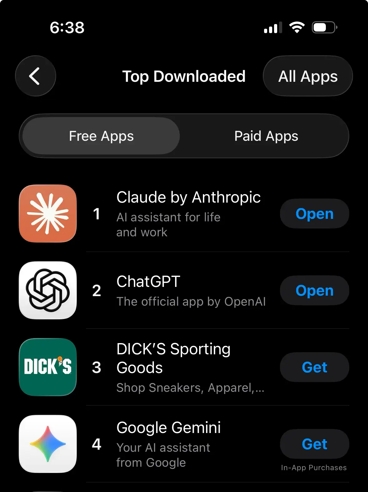 A screencap of the app store