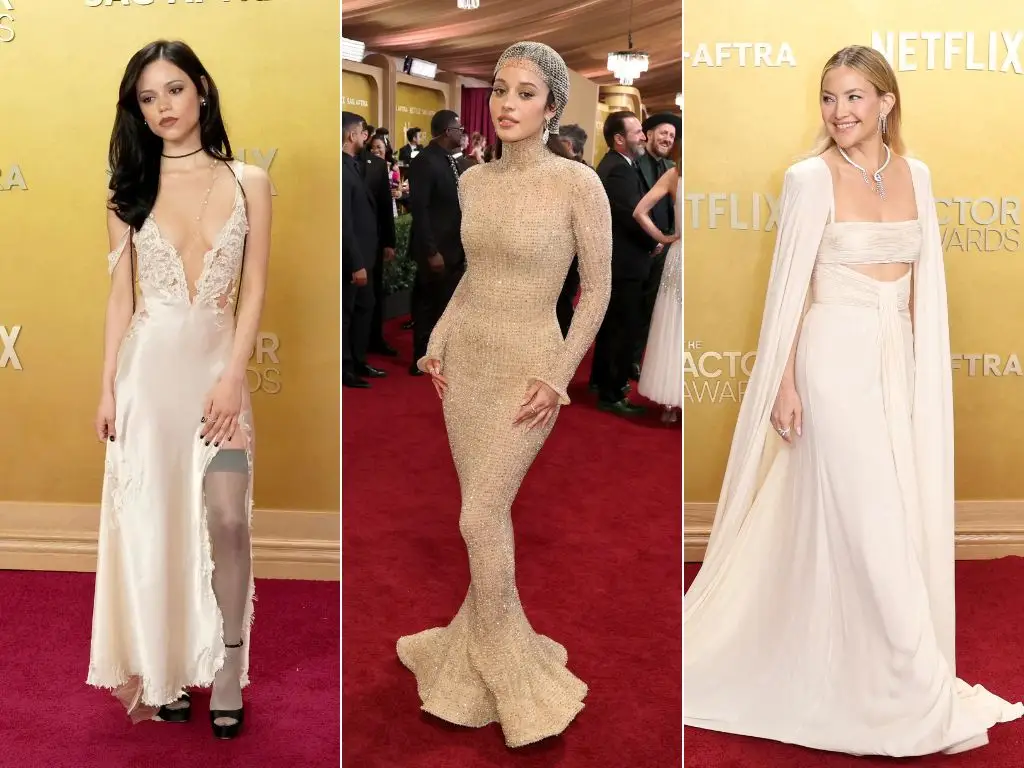 Jenna Ortega, Chase Infiniti, and Kate Hudson at the SAG awards on Sunday.