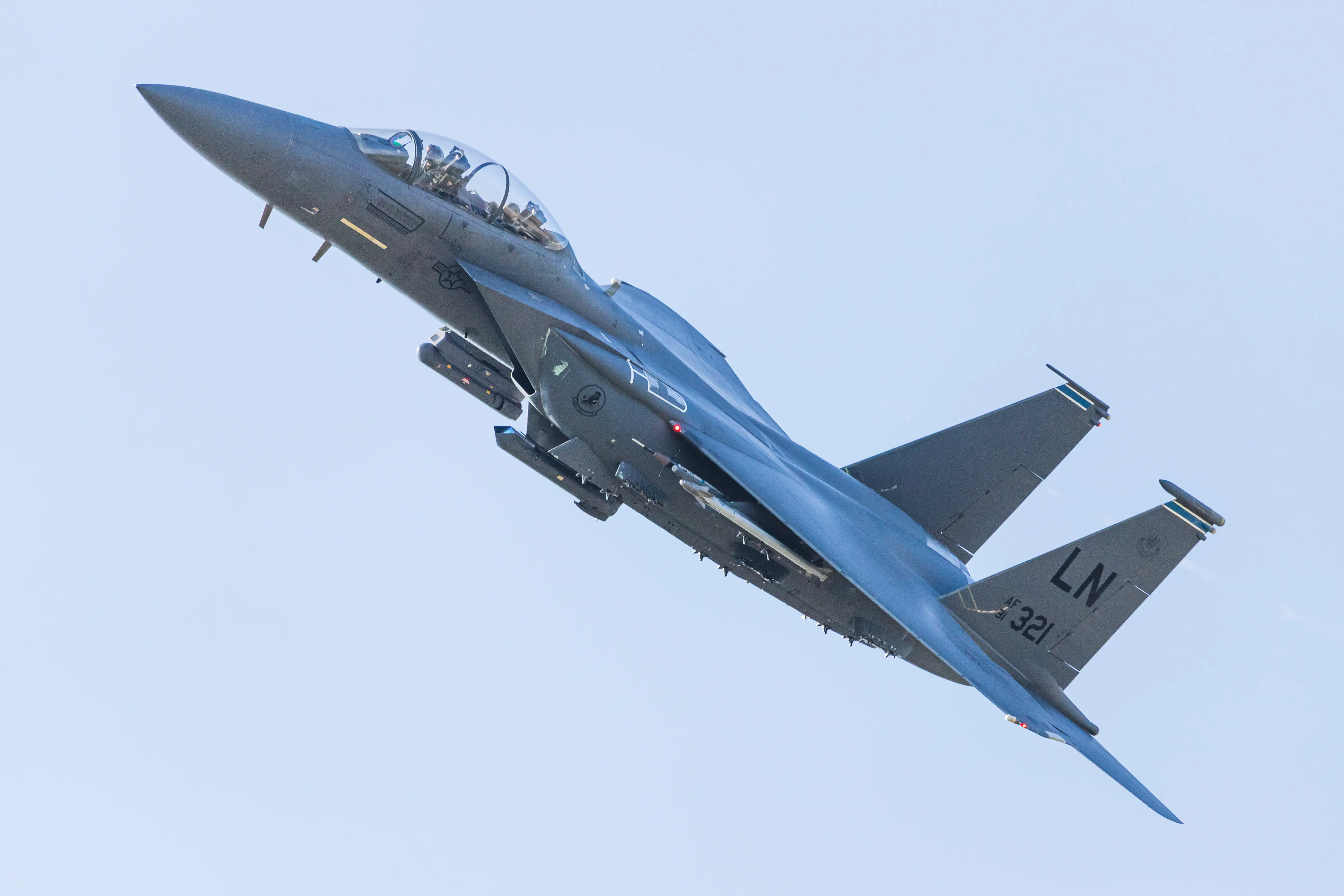An F-15 Strike Eagle takes off.