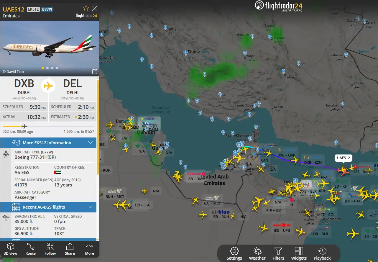 Aircraft over the UAE on Monday.