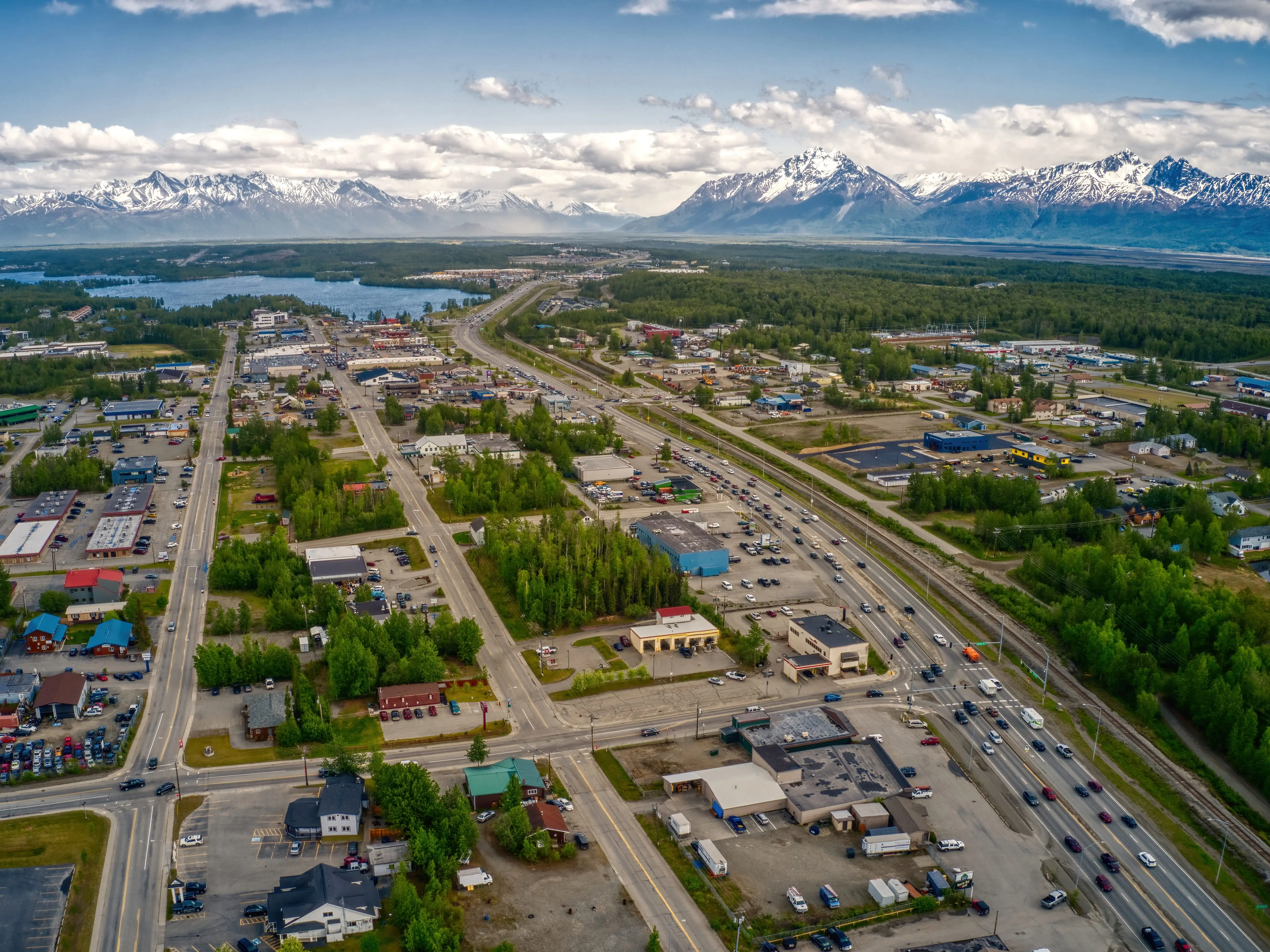 Aerial view of Wasilla, Alaska.