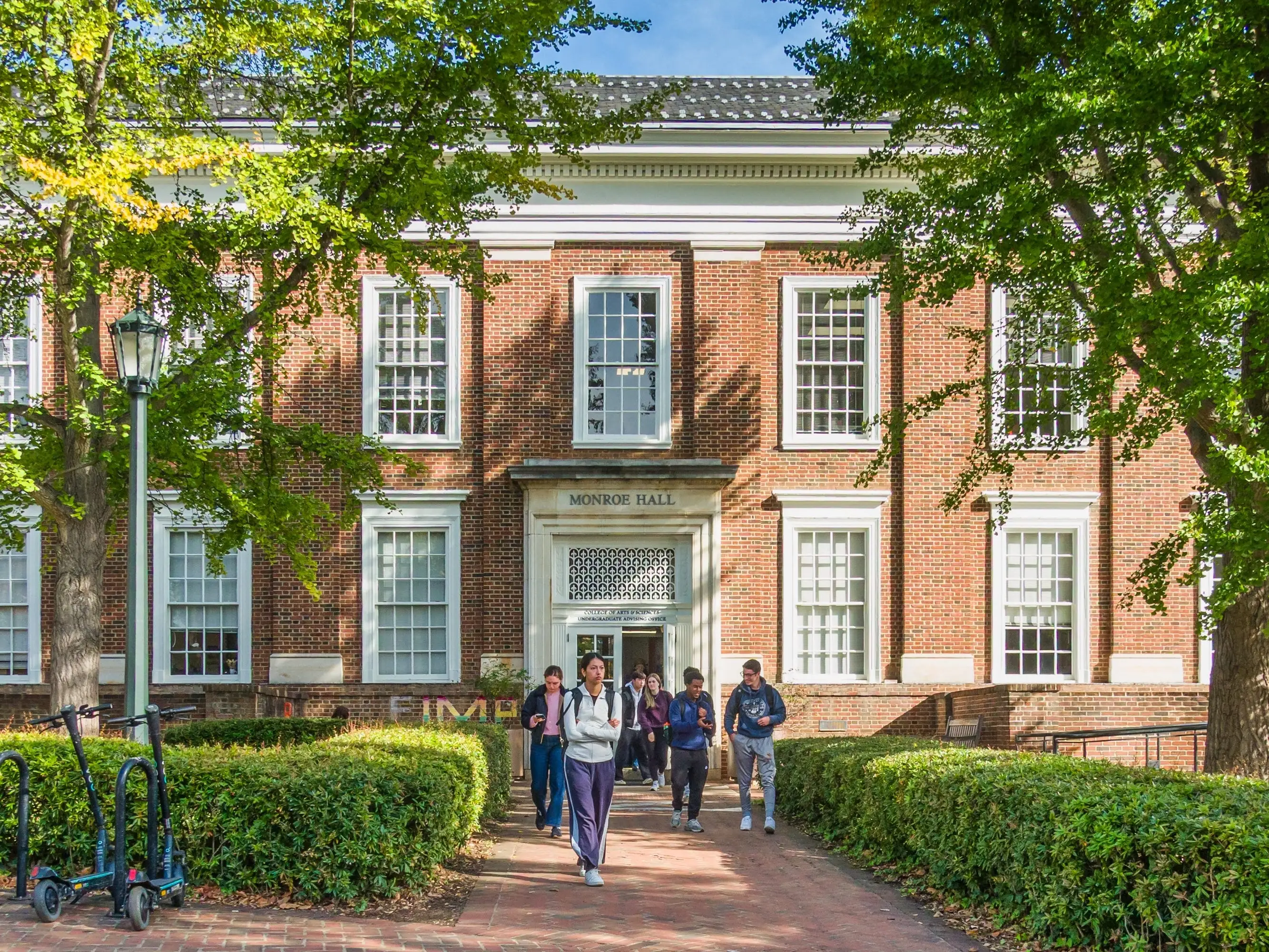 Unidentified individuals on the campus of the University of Virginia.