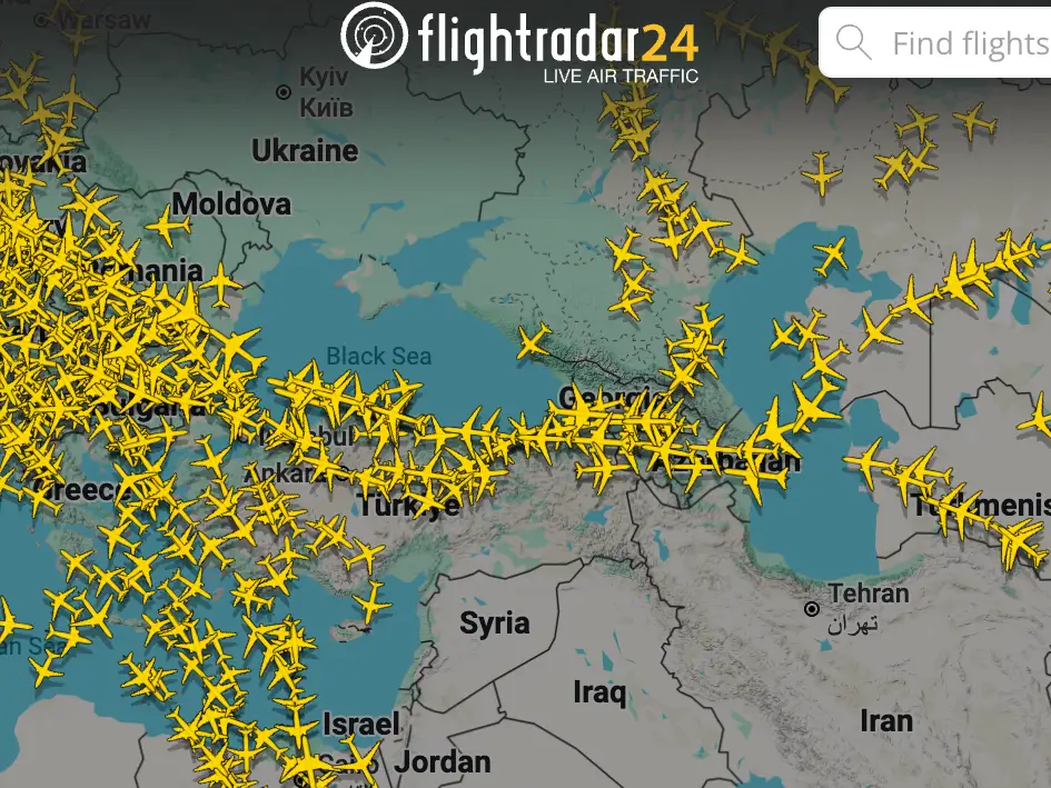 Flights heading toward the Caucasus corridor.