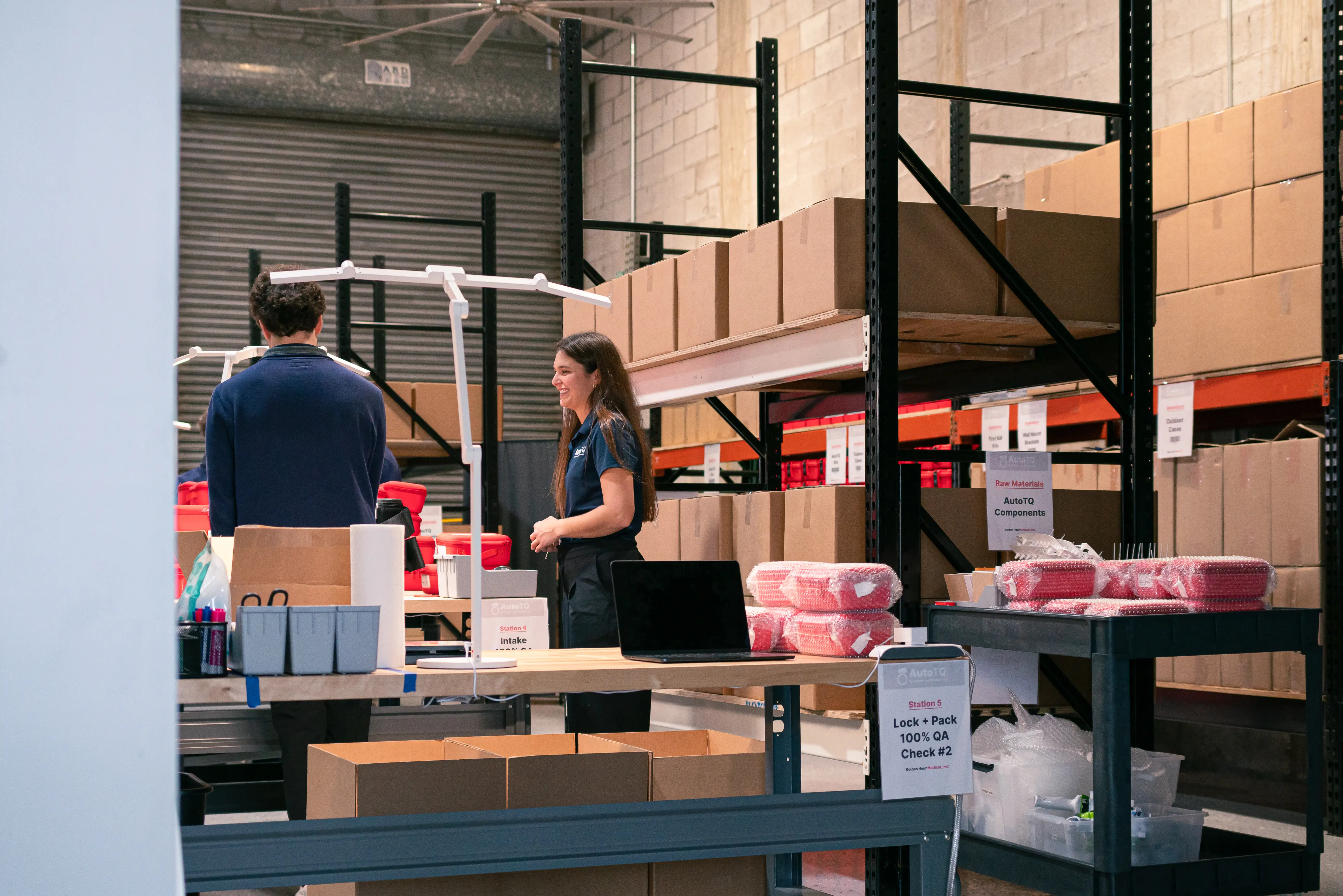 Founder Hannah Herbst speaks with an employee at the company headquarters in Boca Raton, Florida on March 2, 2026.