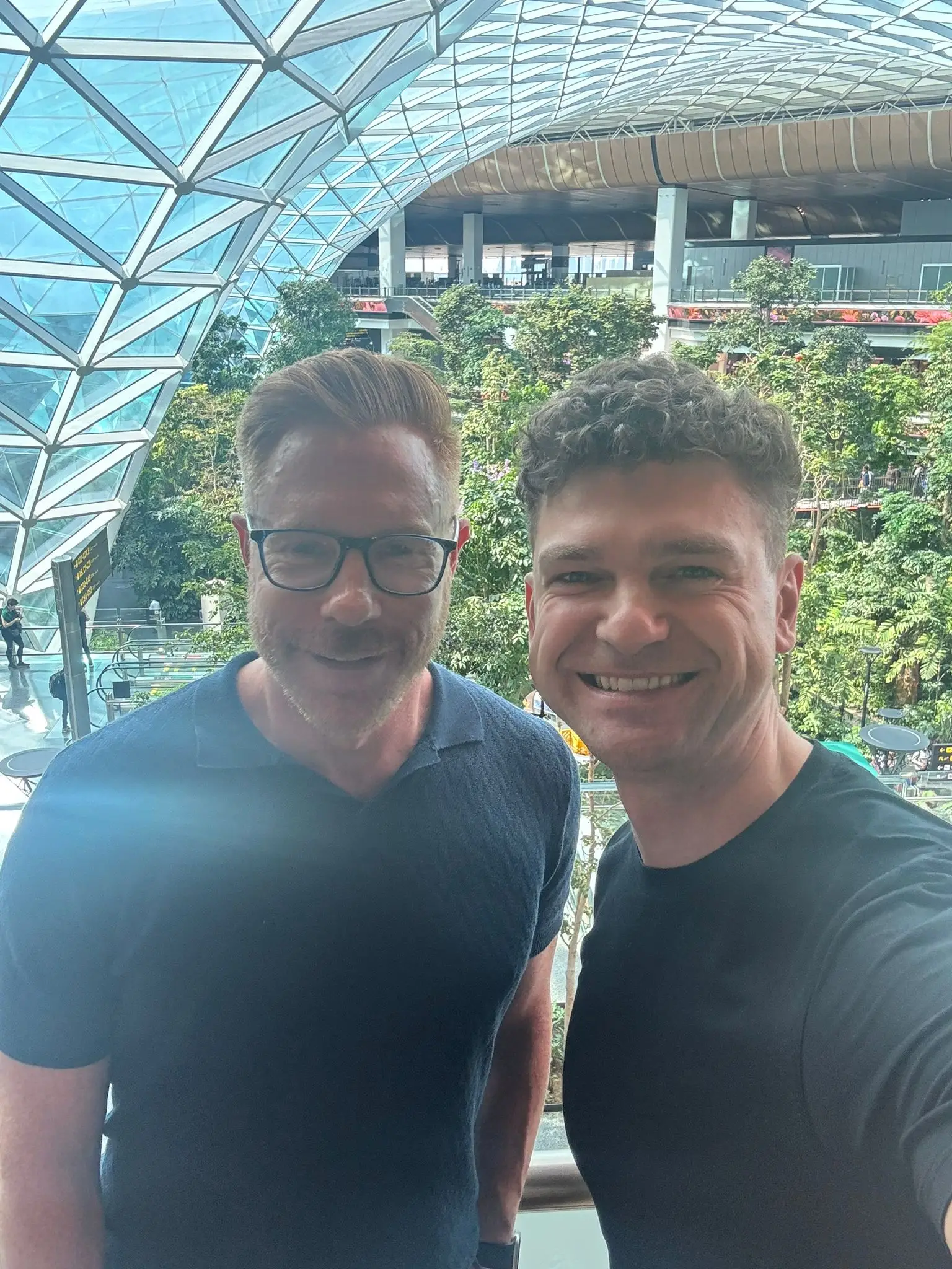 Stuart McClure and Peter Wozny at Doha's International Airport's lounge on February 28.