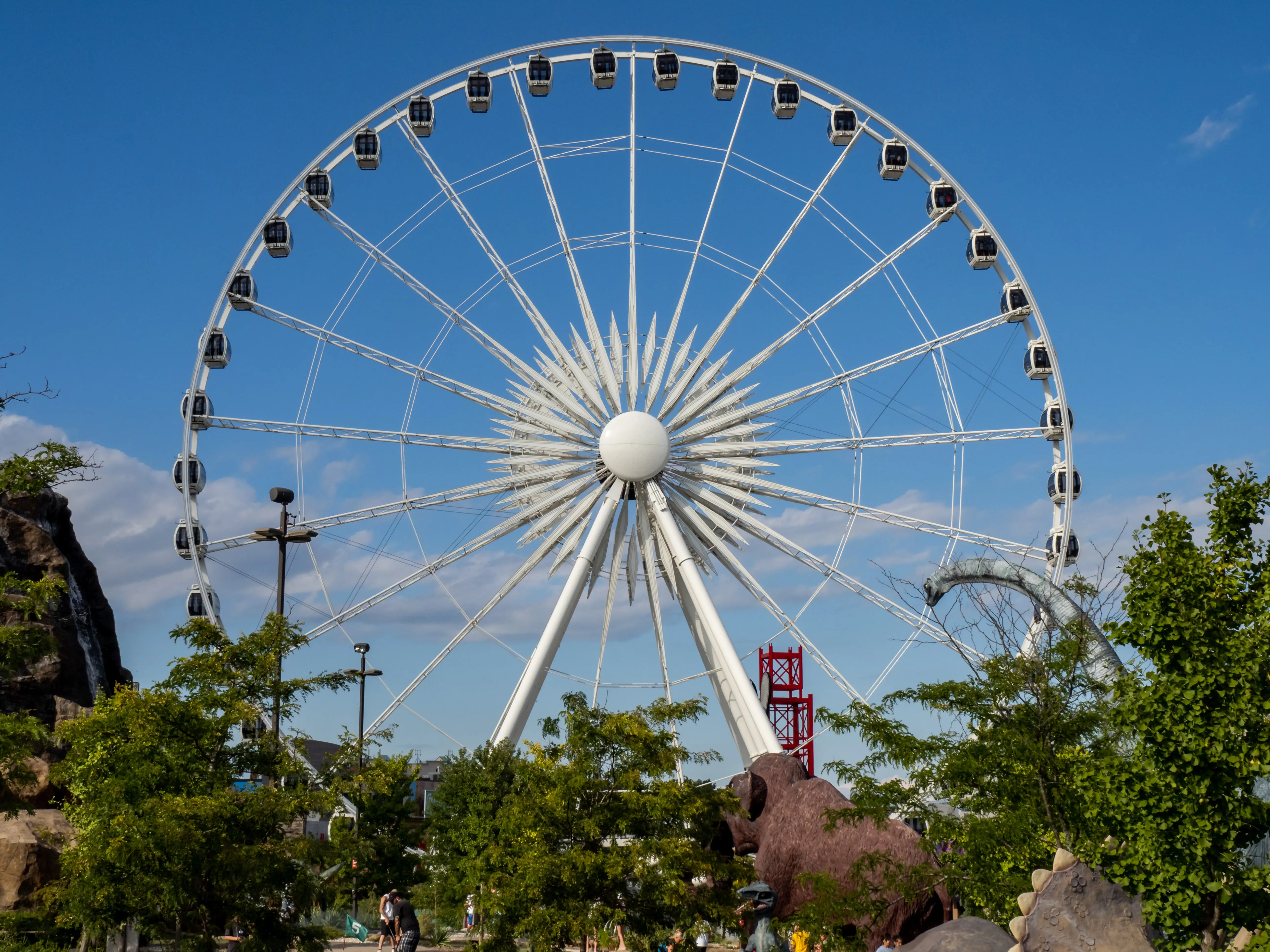 The Niagara Falls SkyWheel Ferris wheel against a clear blue sky.