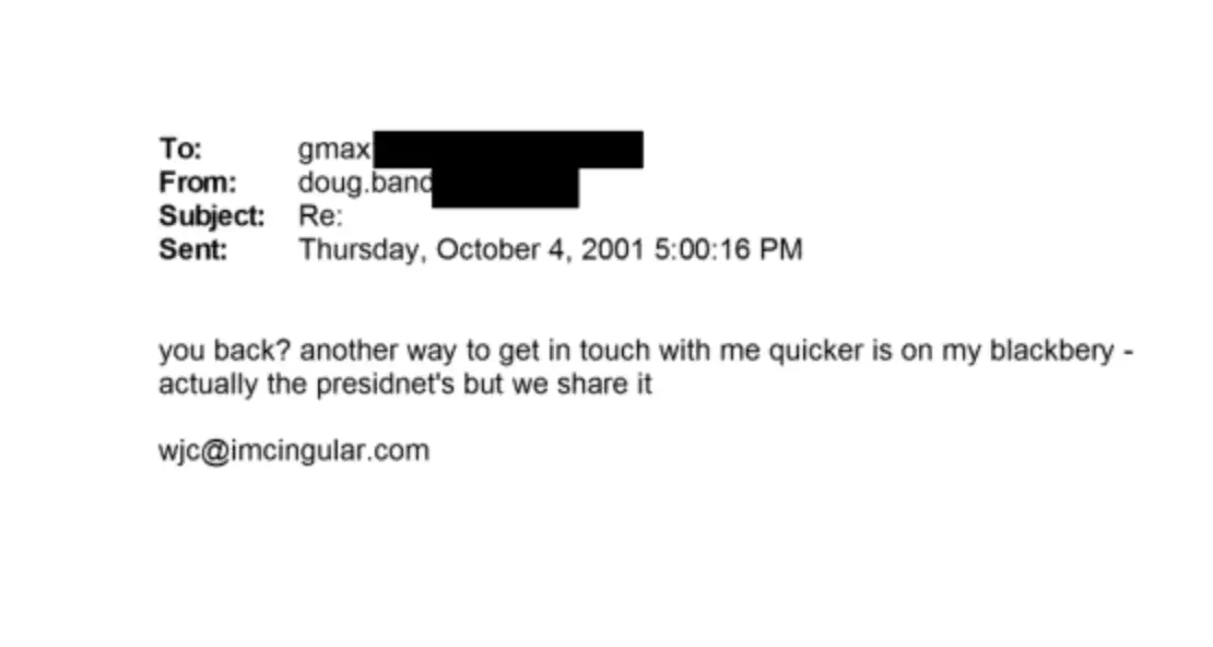 An email between Doug Band and Ghislaine Maxwell in 2001.