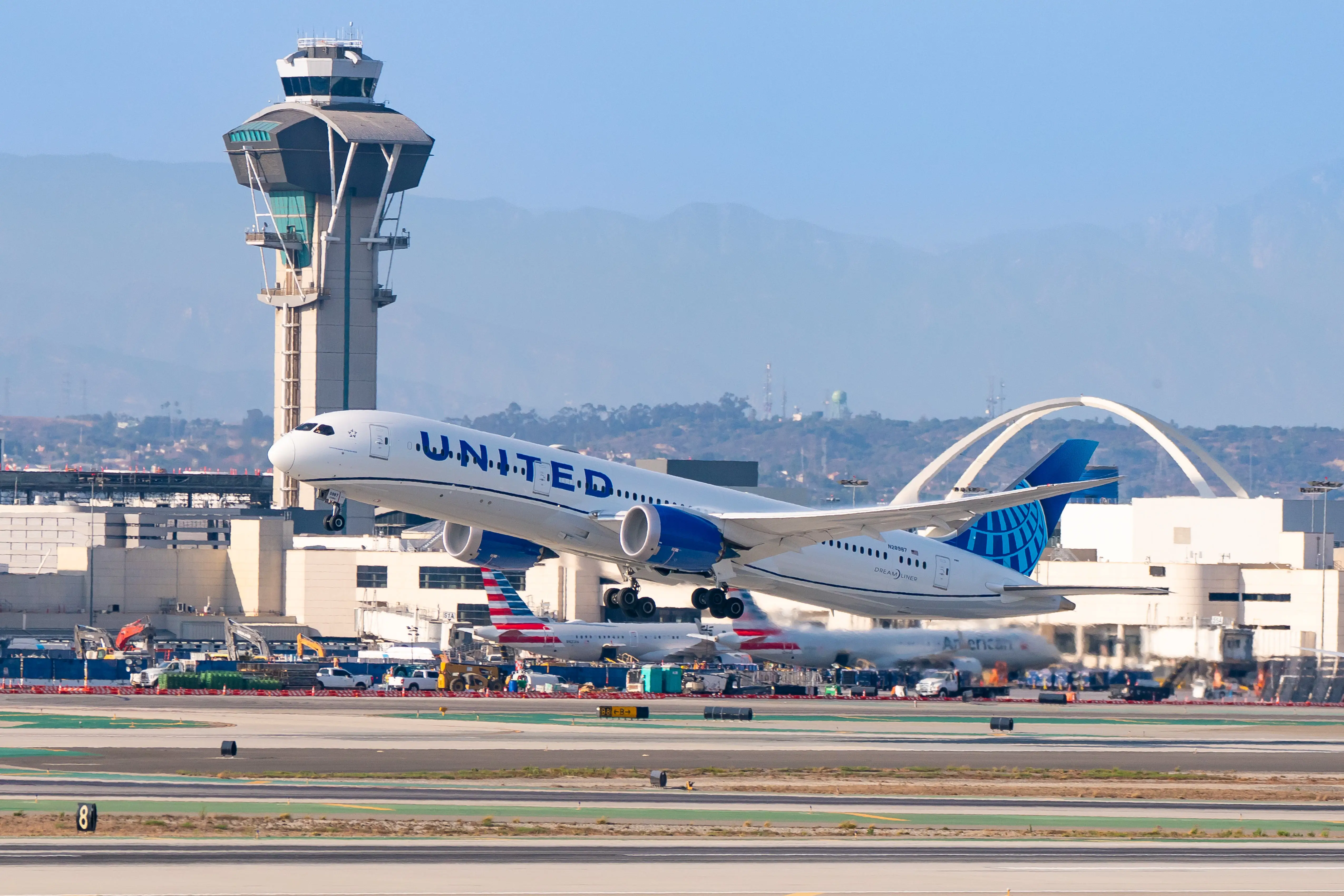 A United 787 takes off from LAX.