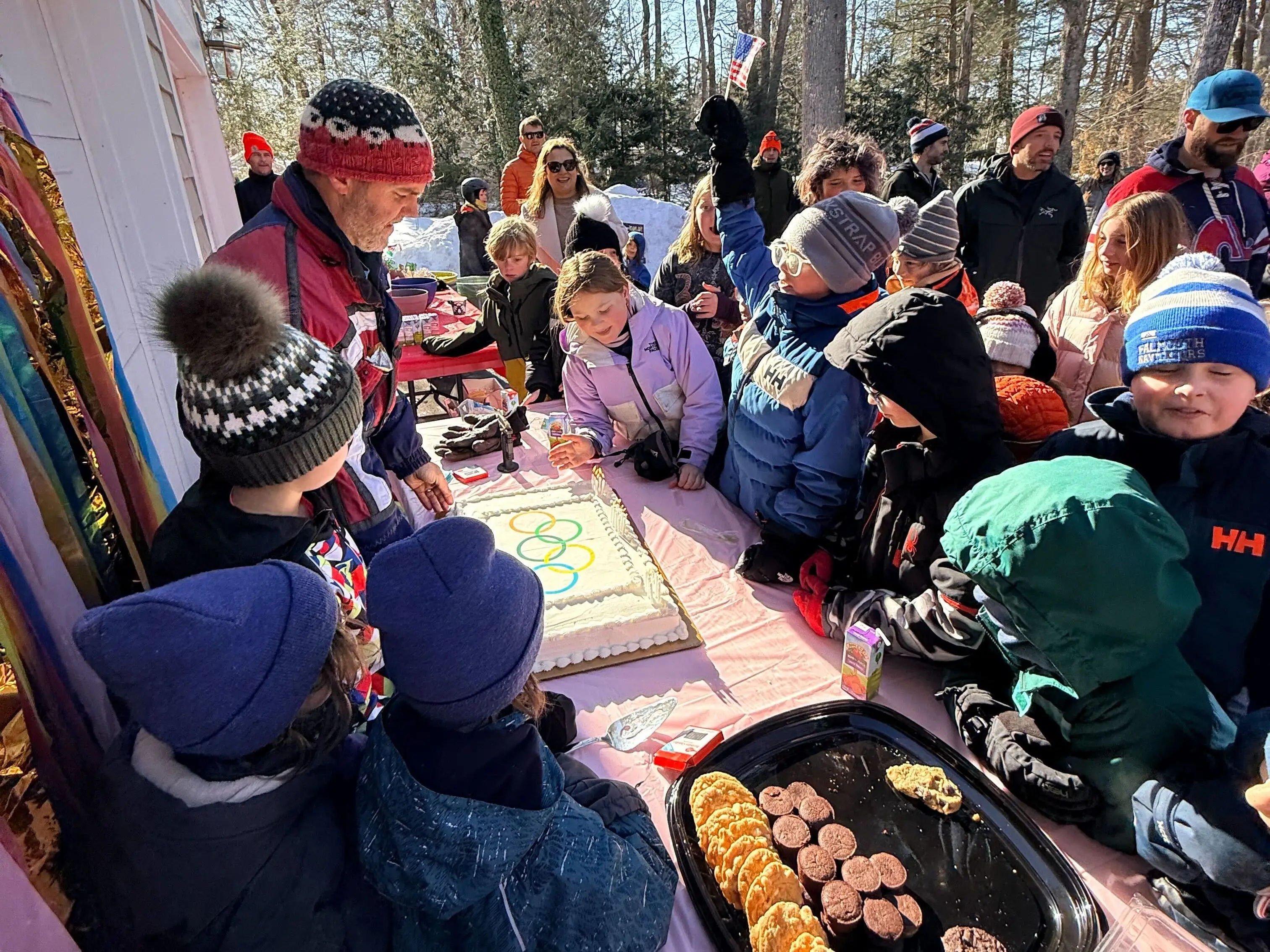 Kids lining up to get cake