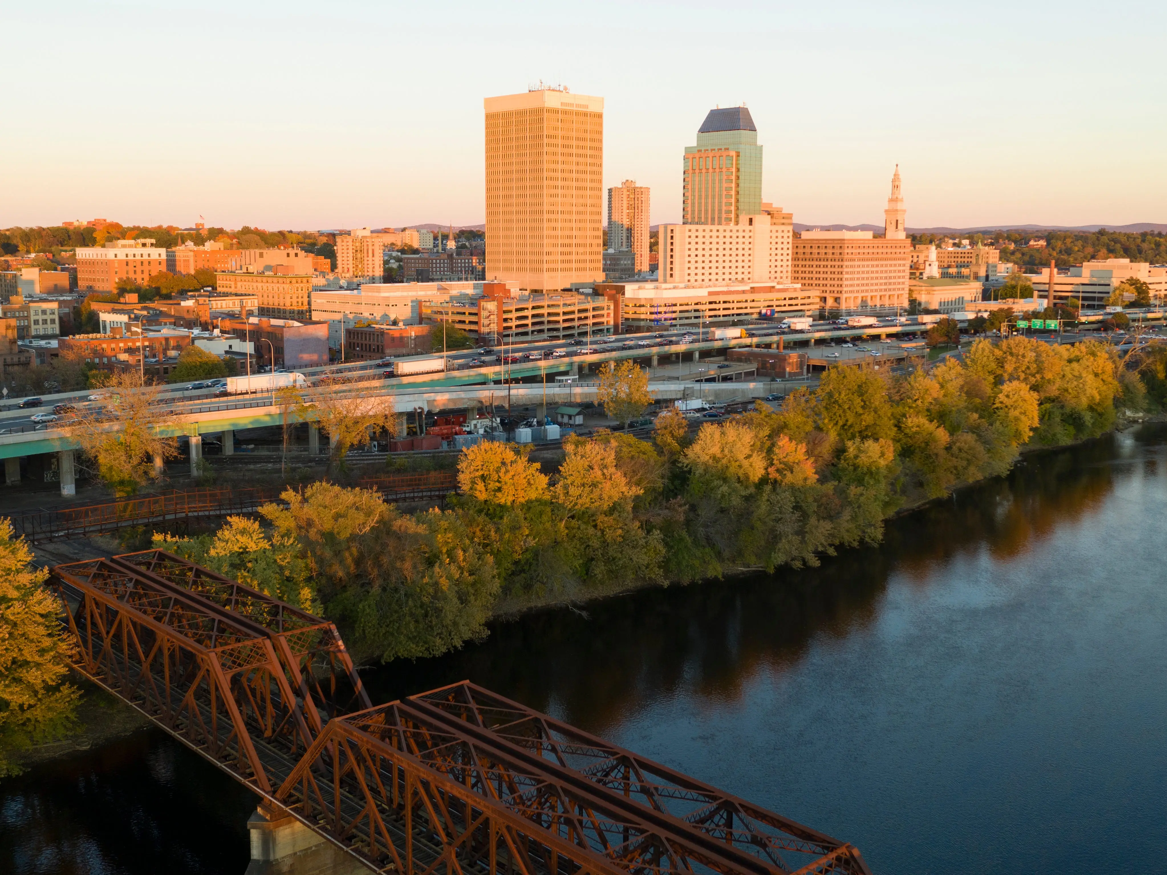 Buildings next to a river.