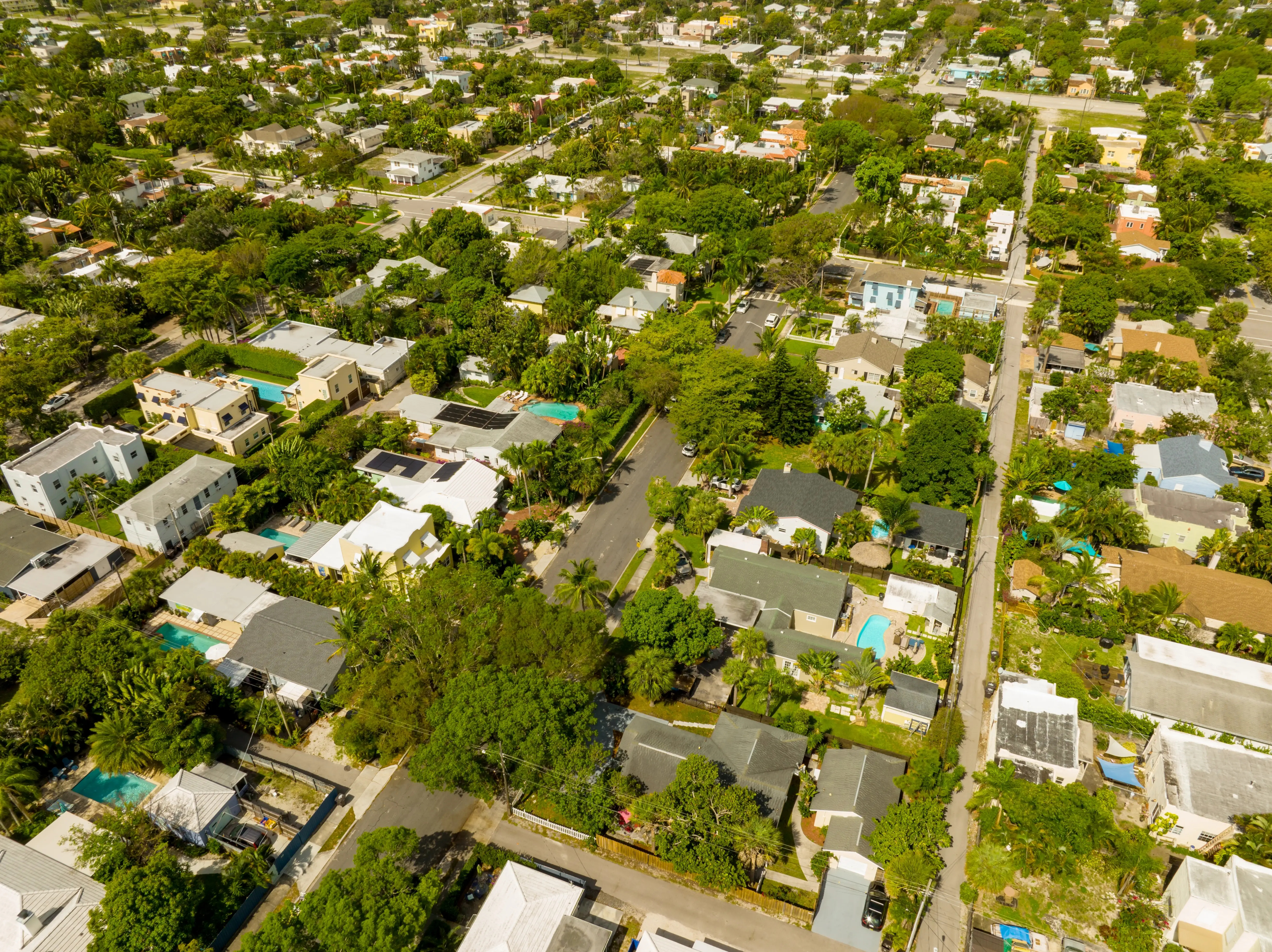 Aerial view of suburban houses.