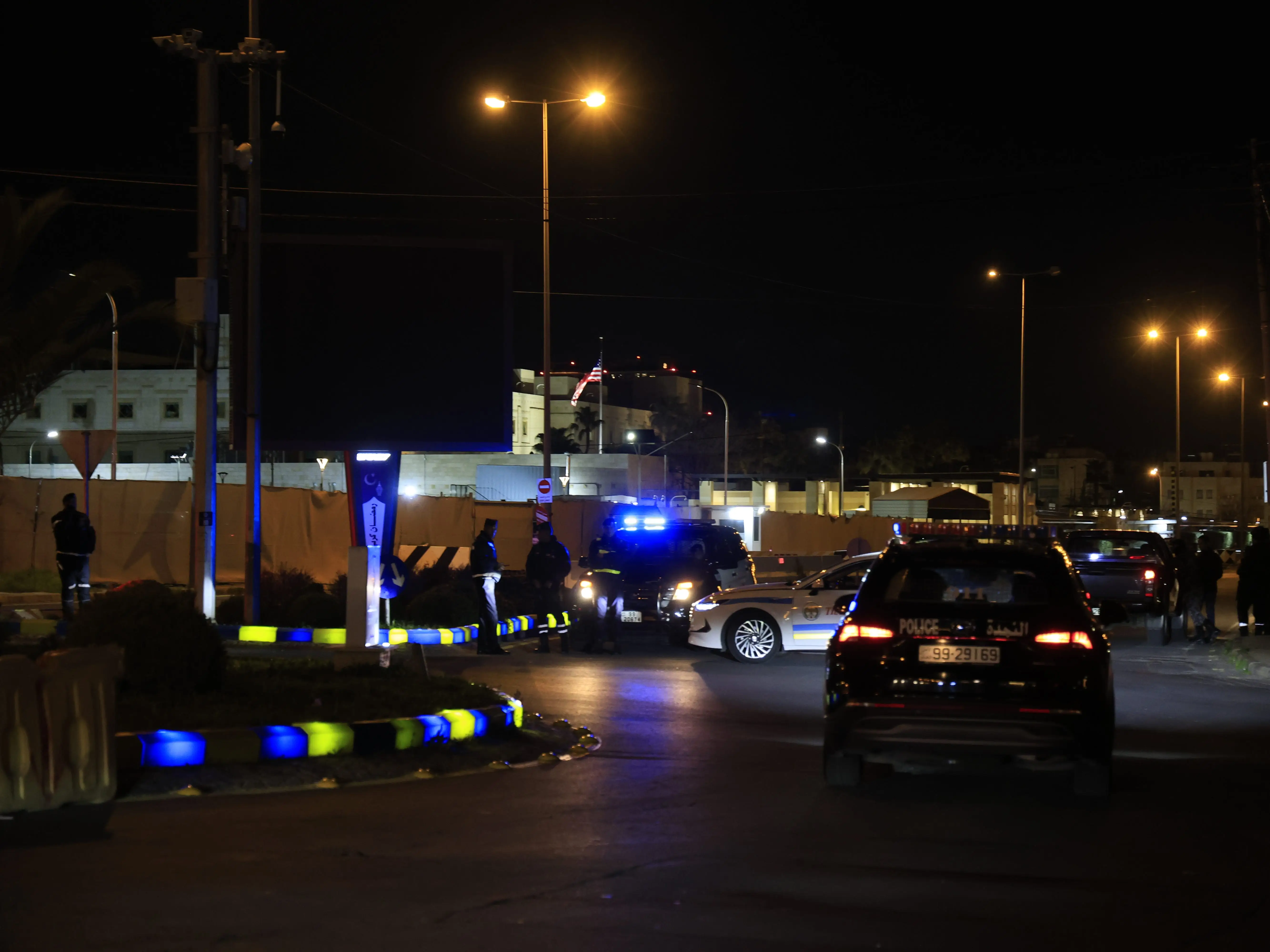 AMMAN, JORDAN - MARCH 3: Jordanian police have closed the street in front of the U.S. Embassy in Jordan in anticipation of an unspecified threat on March 3, 2026 in Amman, Jordan.