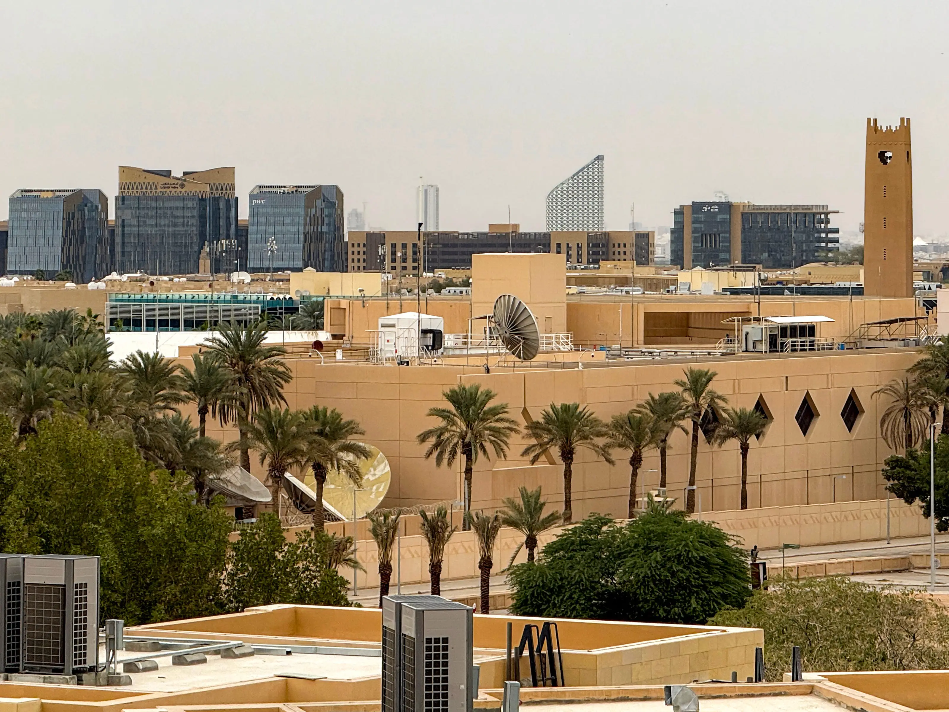 The US embassy headquarters in Riyadh is pictured on March 3, 2026, after it was hit by drone strikes earlier. Iran hit back at industrial and diplomatic targets across the Middle East on March 3, with Washington warning its citizens to evacuate the entire region.