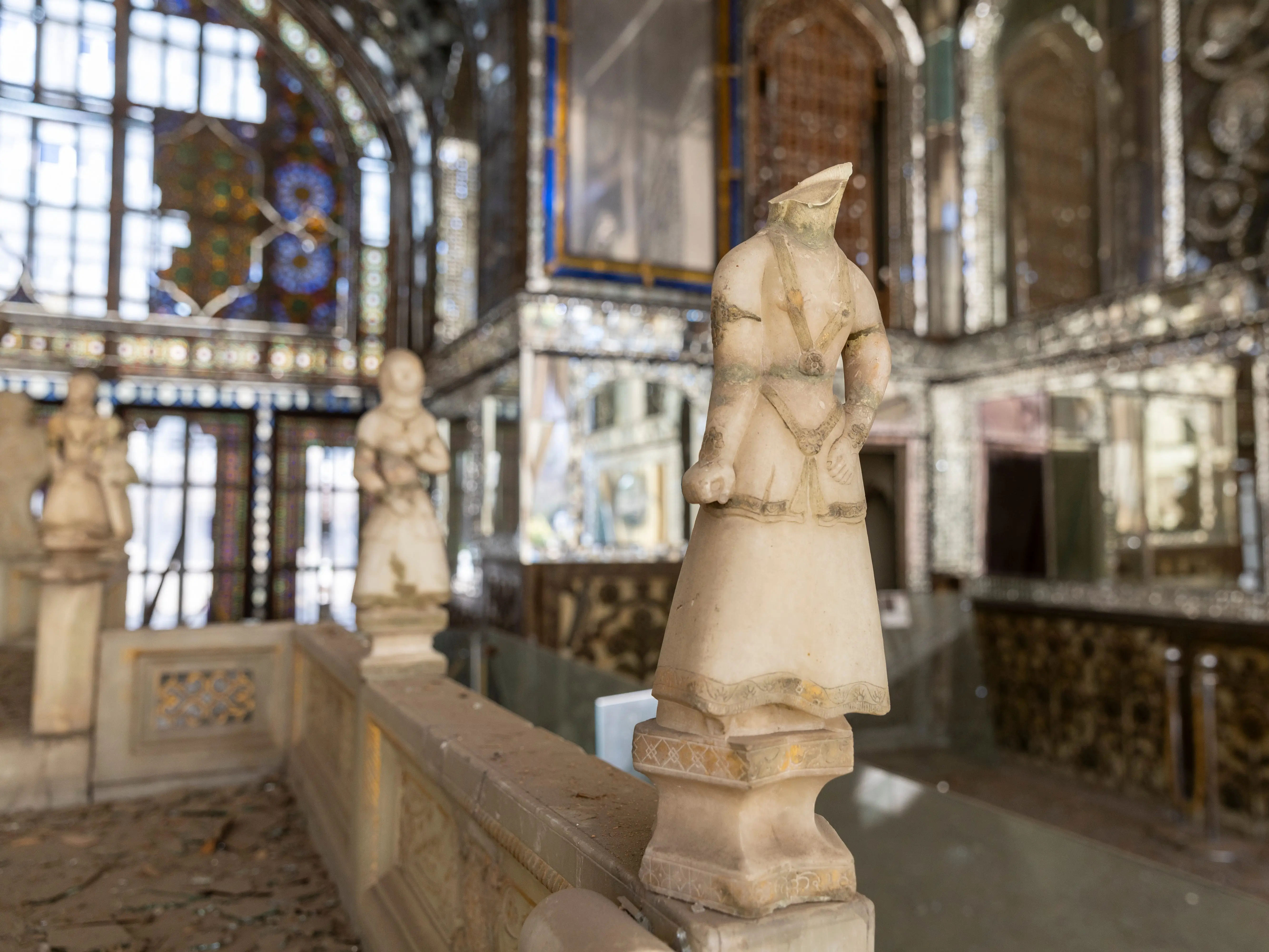Damaged carving inside Golestan Palace after Iran strikes