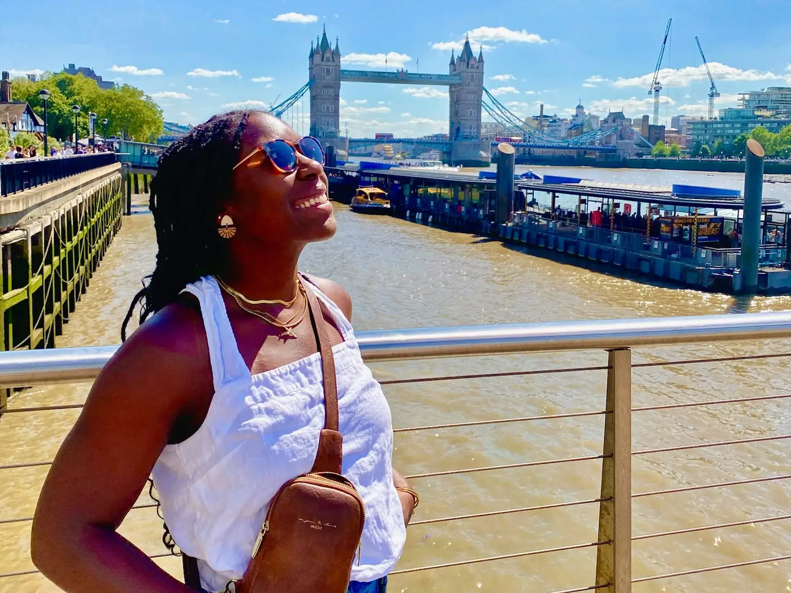 Woman in London smiling