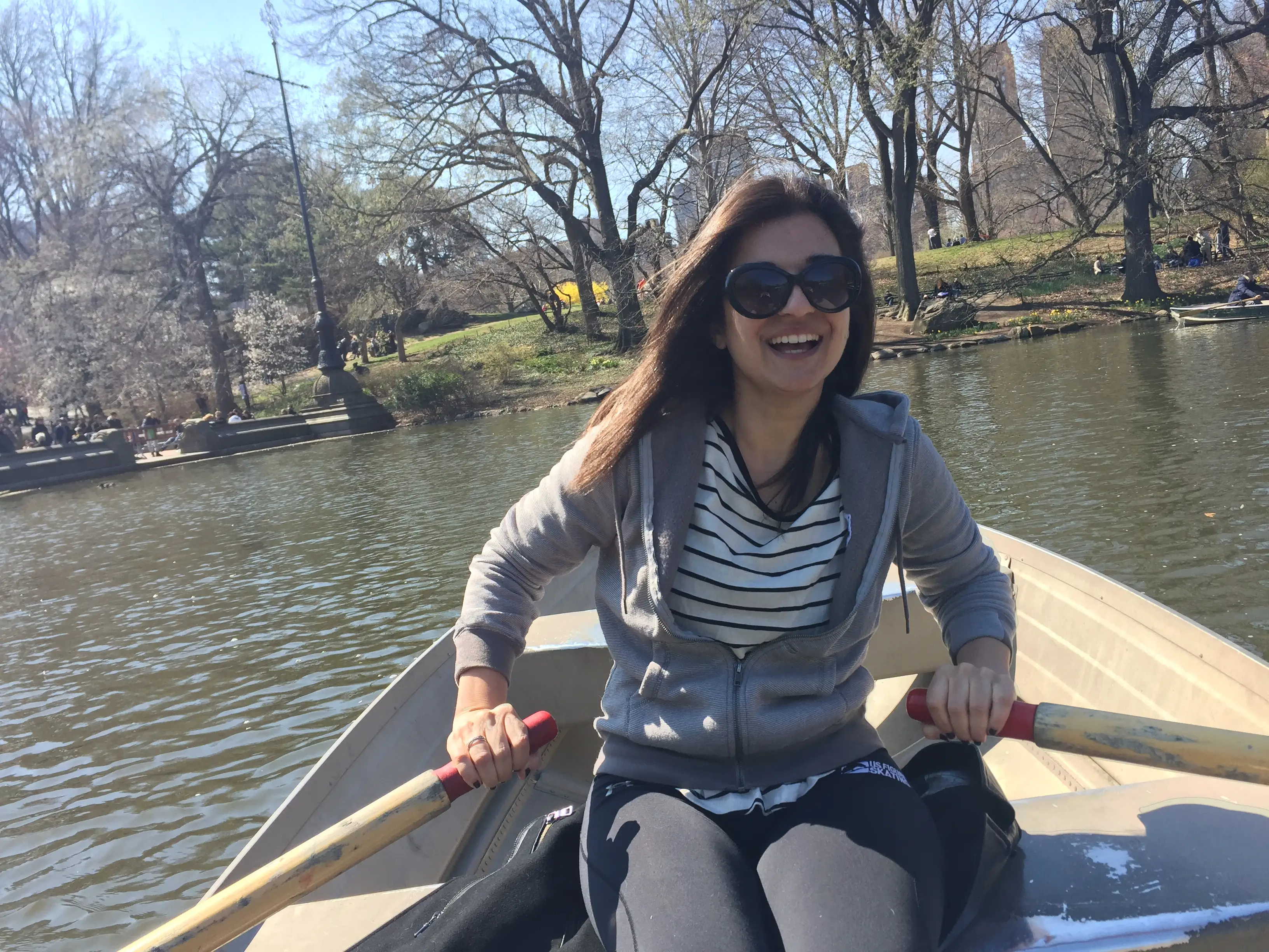 Anahid S. Modrek in a row boat in new york city