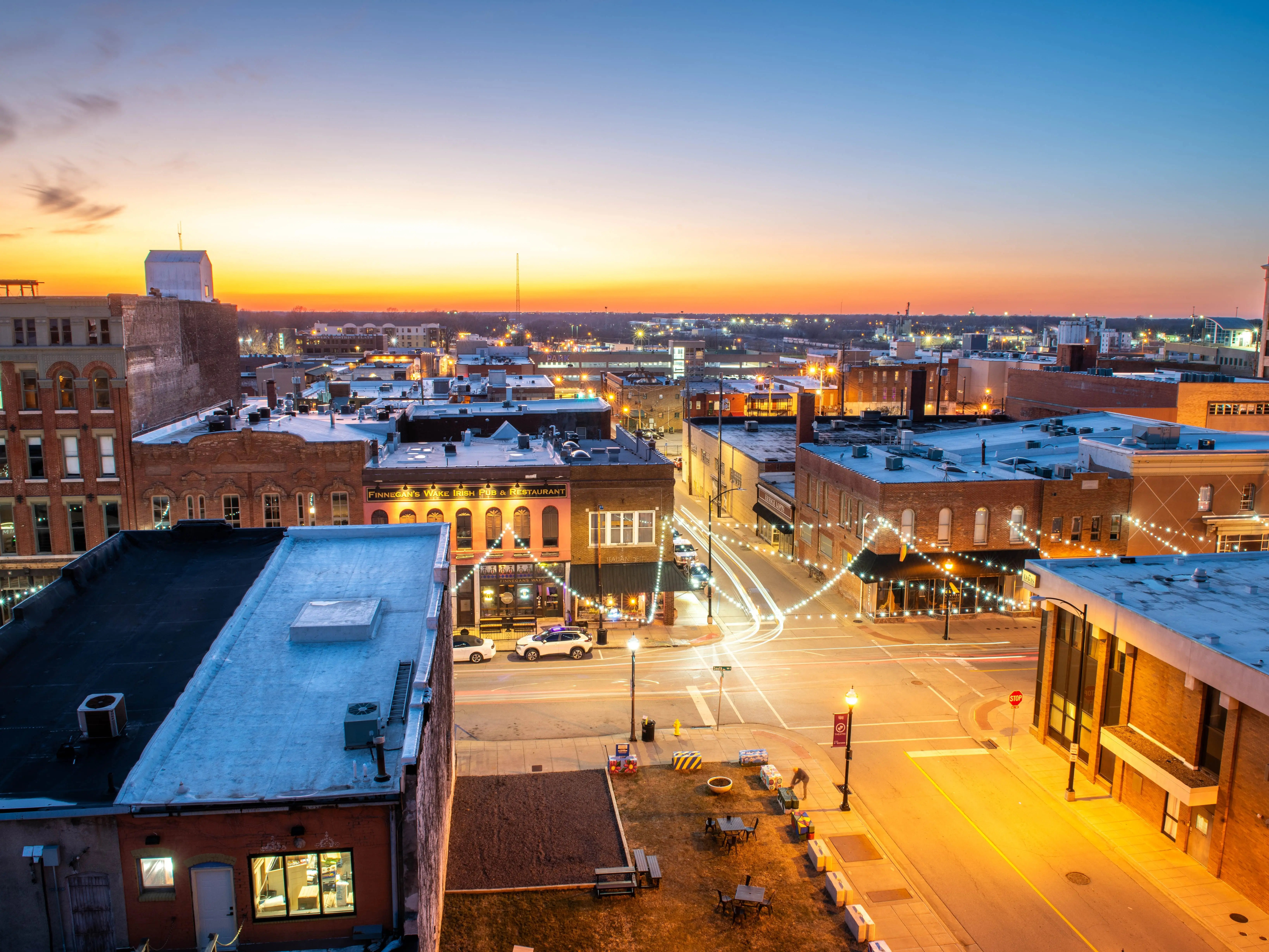 Buildings illuminated in Springfield, Missouri.