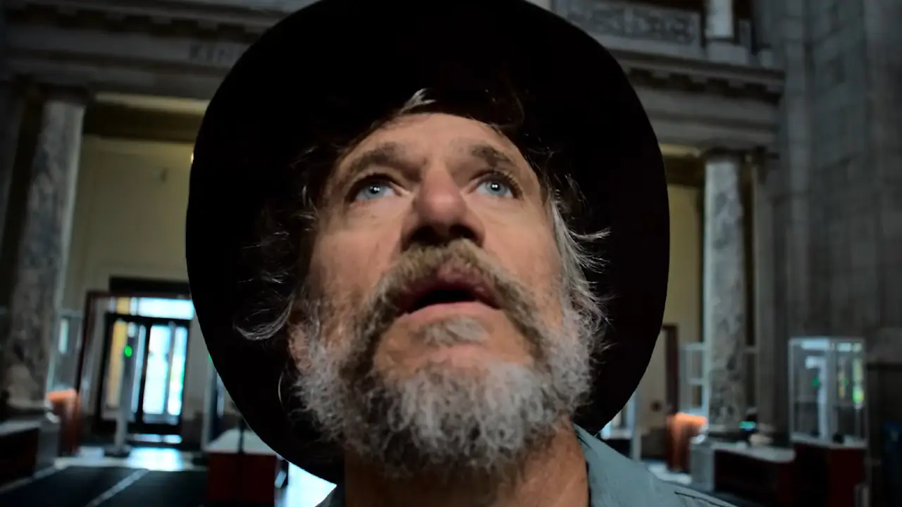 Steve Boyes looking up in a museum