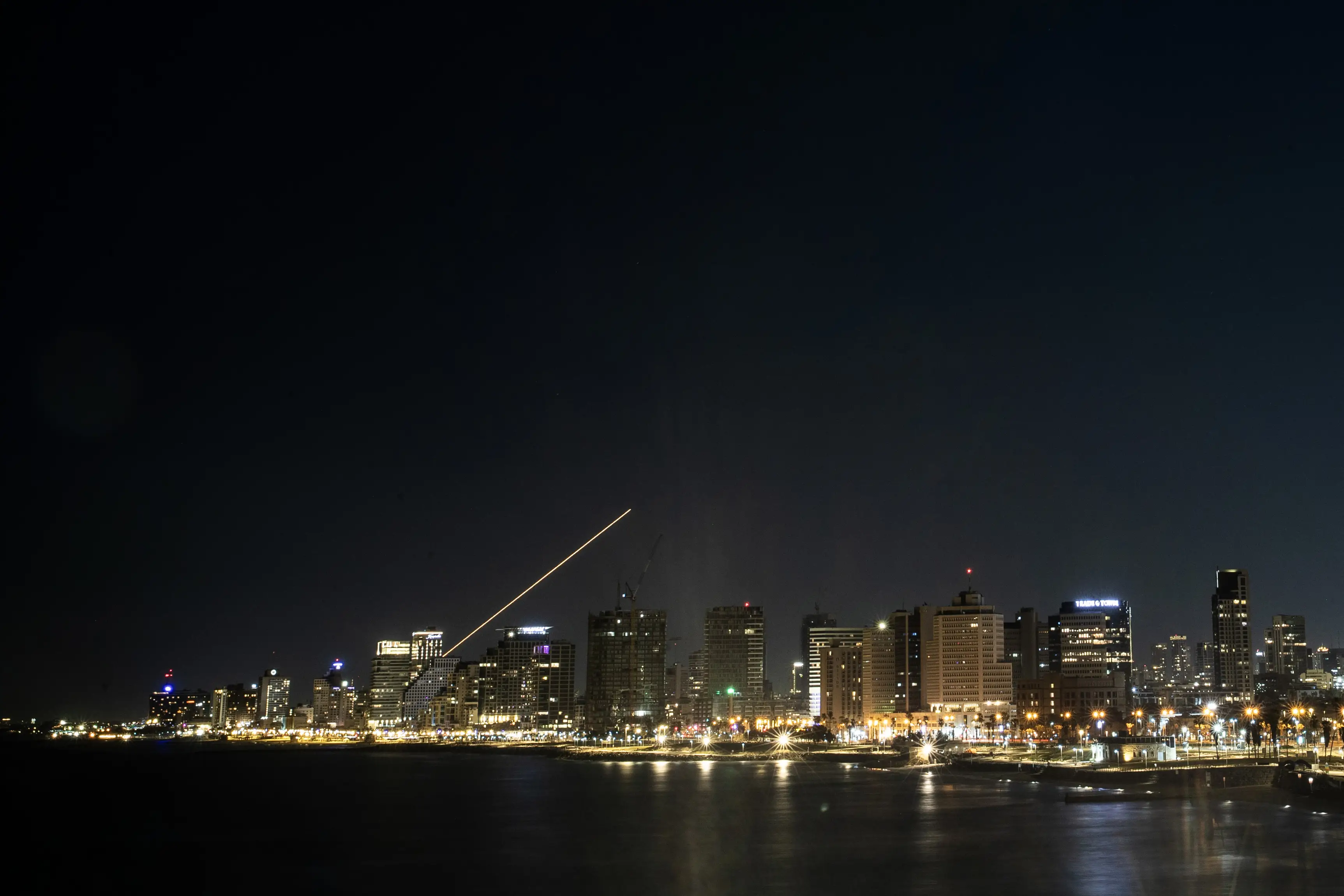 TEL AVIV, ISRAEL - MARCH 03: A view of the missiles fired from Iran being intercepted by Israeli air defense systems in the skies over Tel Aviv, Israel, on March 3, 2026.