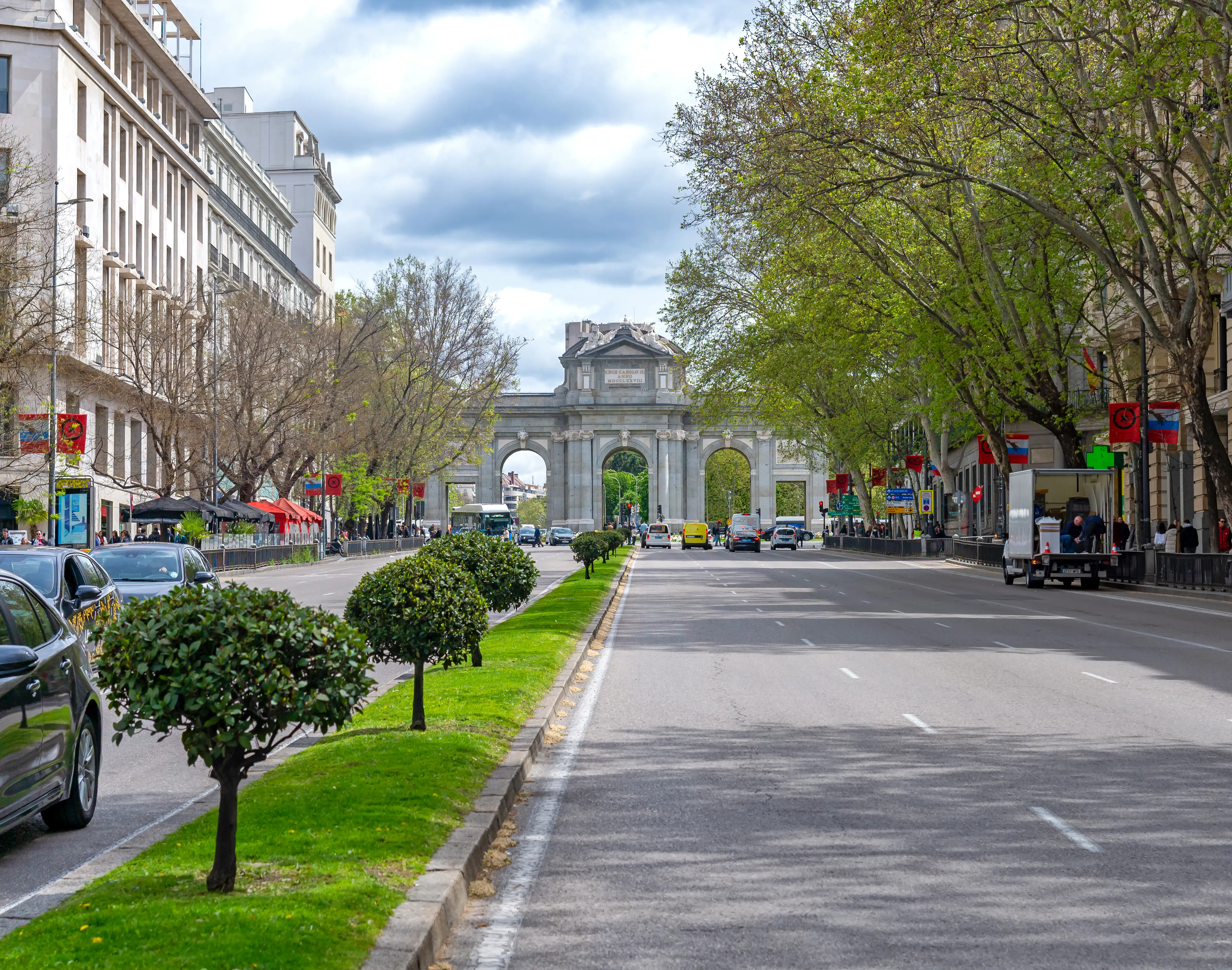 A wide, tree-lined avenue in Madrid's center,